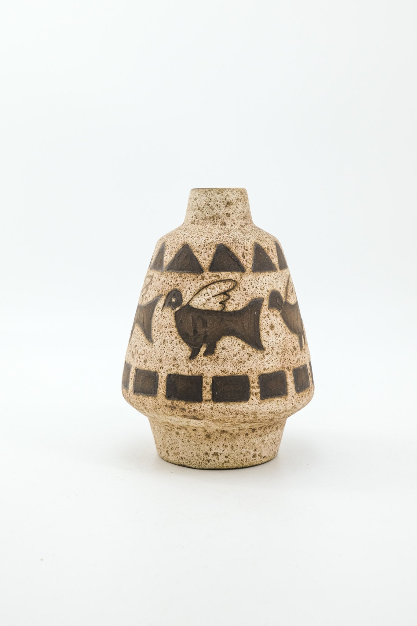fat lava陶器花瓶 Fat Lava Vase with Bird Motif / ファットラヴァ 鳥のモチーフ 花瓶