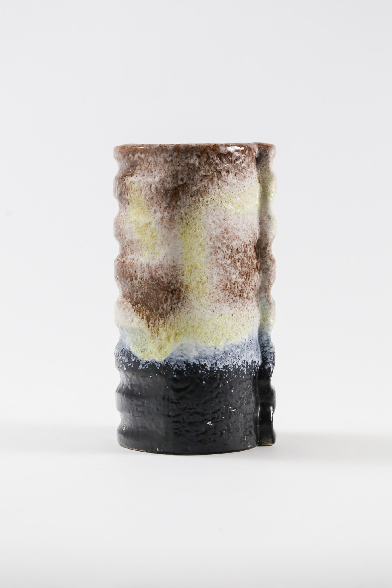 ファットラヴァ黒色と茶色のグラデーション Yellow x Brown x Black Fat Lava Vase / 黄×茶×黒 ファットラバ 花器