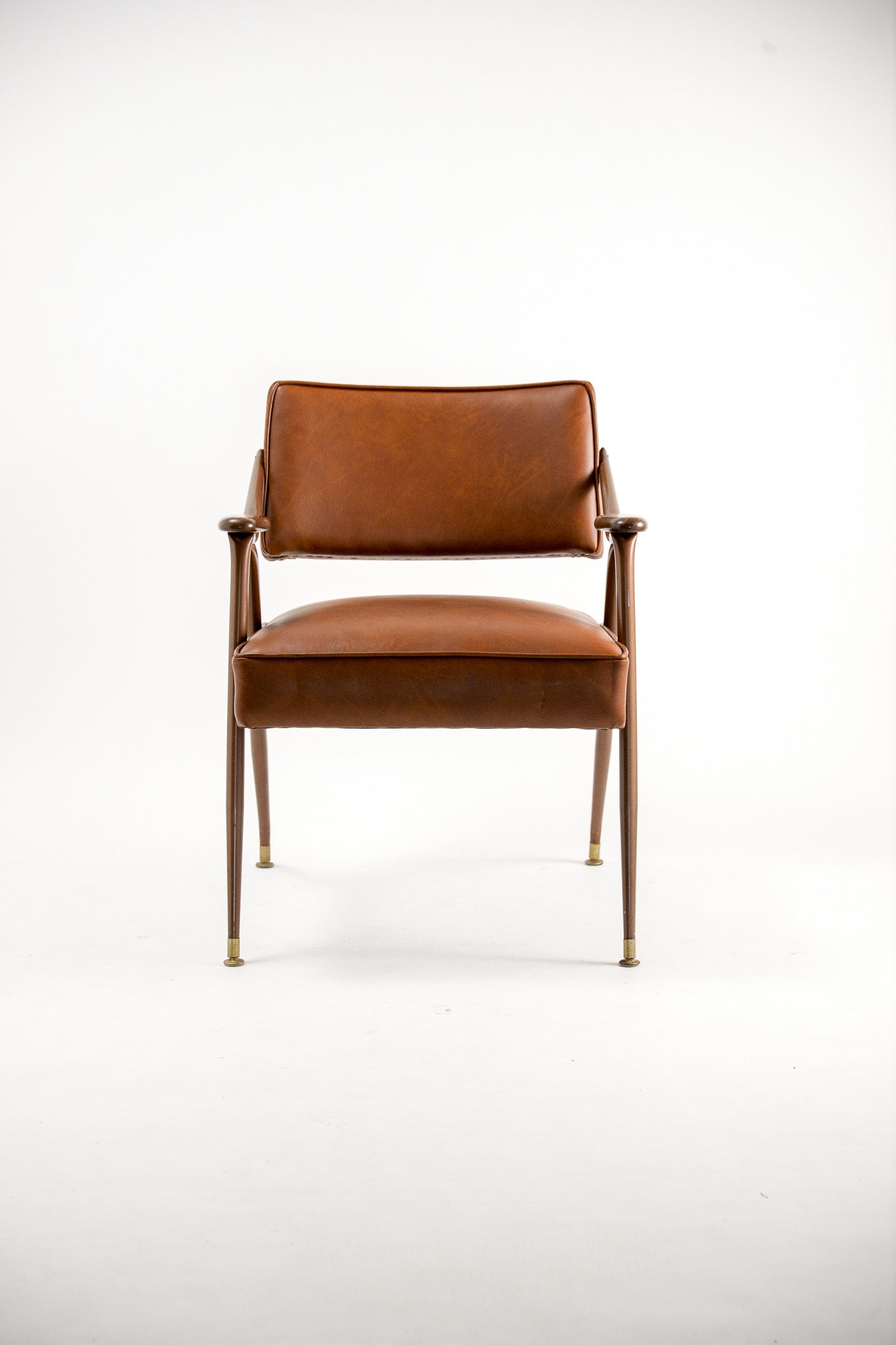 Brown Leather & Wood Armchair / 茶レザー×木製アームチェア