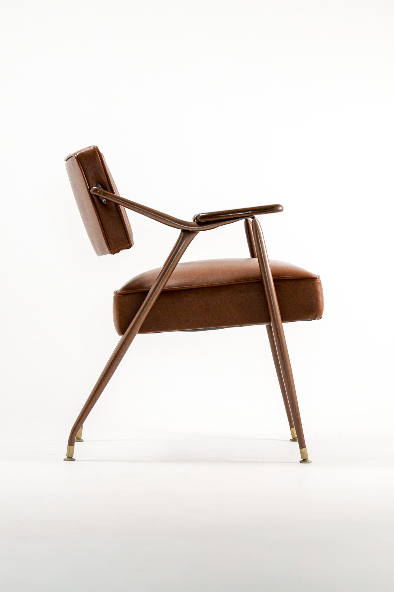 Brown Leather & Wood Armchair / 茶レザー×木製アームチェア
