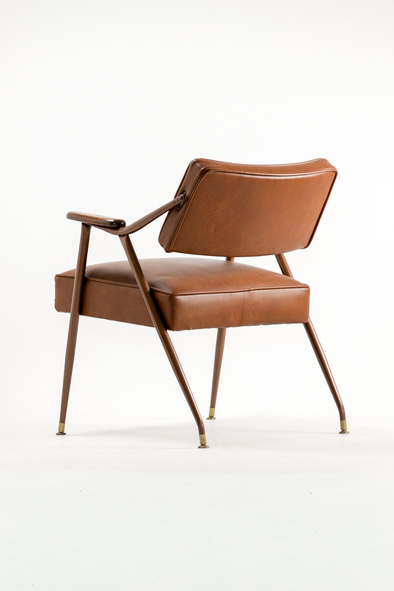 Brown Leather & Wood Armchair / 茶レザー×木製アームチェア