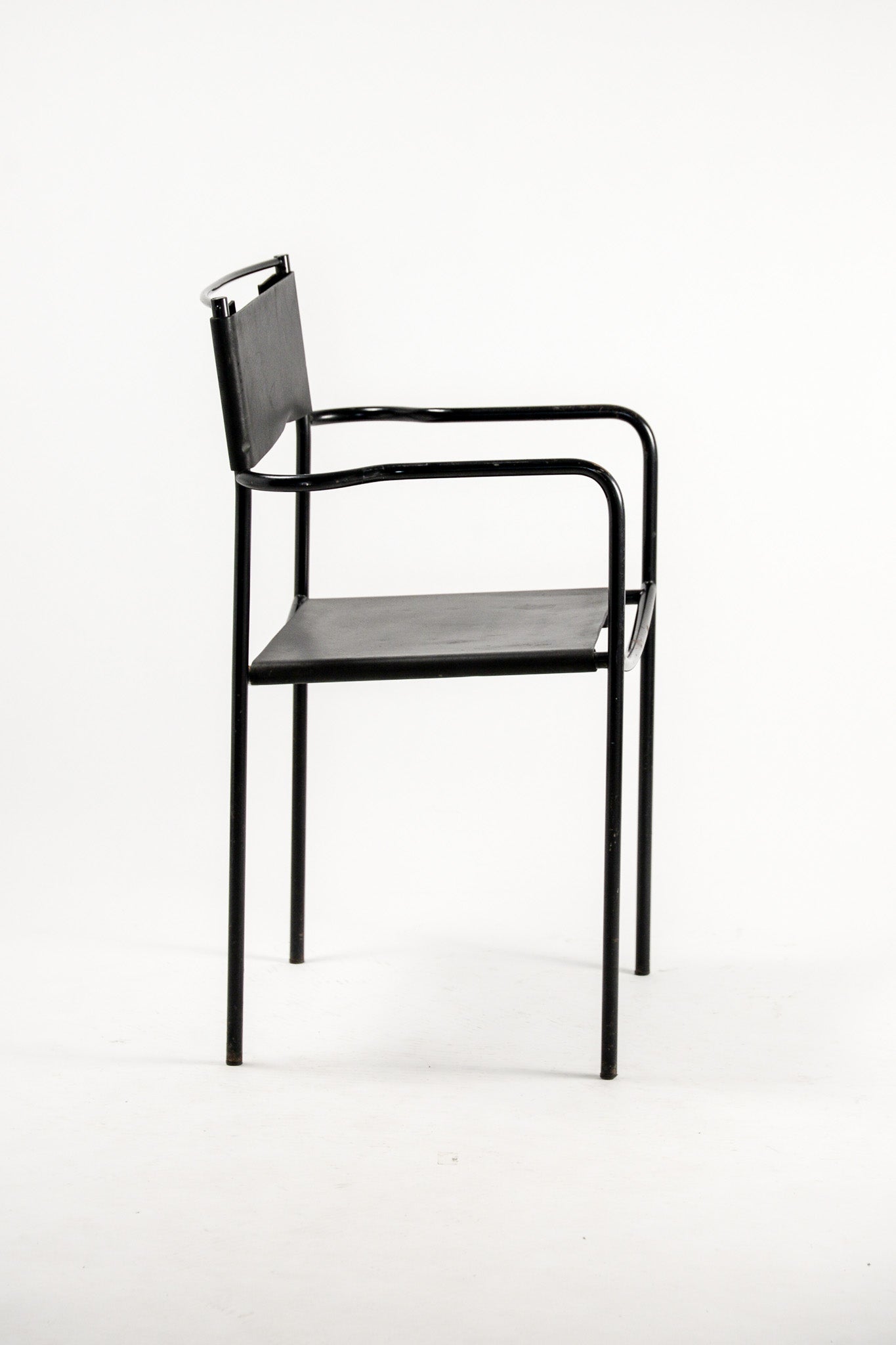 Black Leather Metal Armchair / 黒レザー メタルアームチェア – STORE