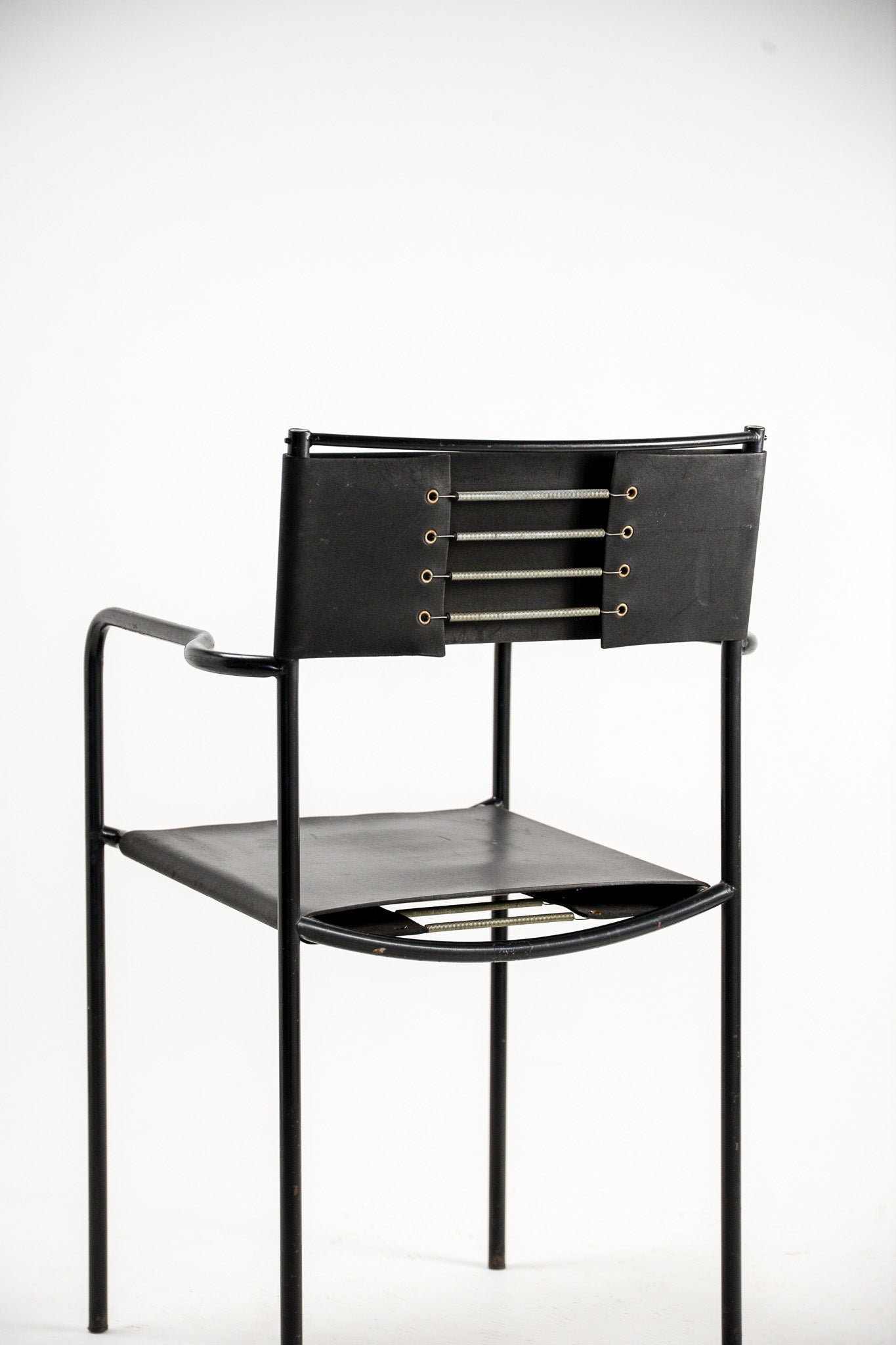 Black Leather Metal Armchair / 黒レザー メタルアームチェア – STORE