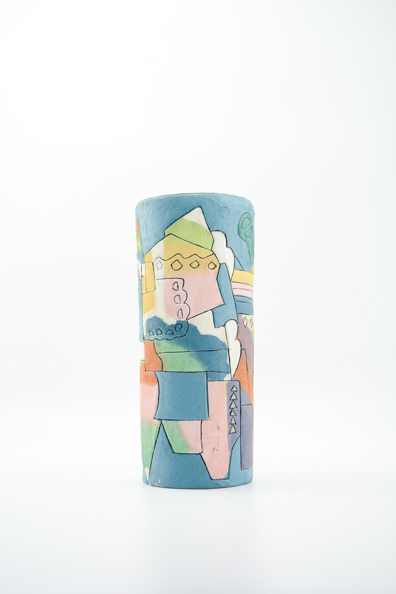 Cylindrical Art Pottery Vase with Abstract Motif / 抽象図案 シリンダー花瓶