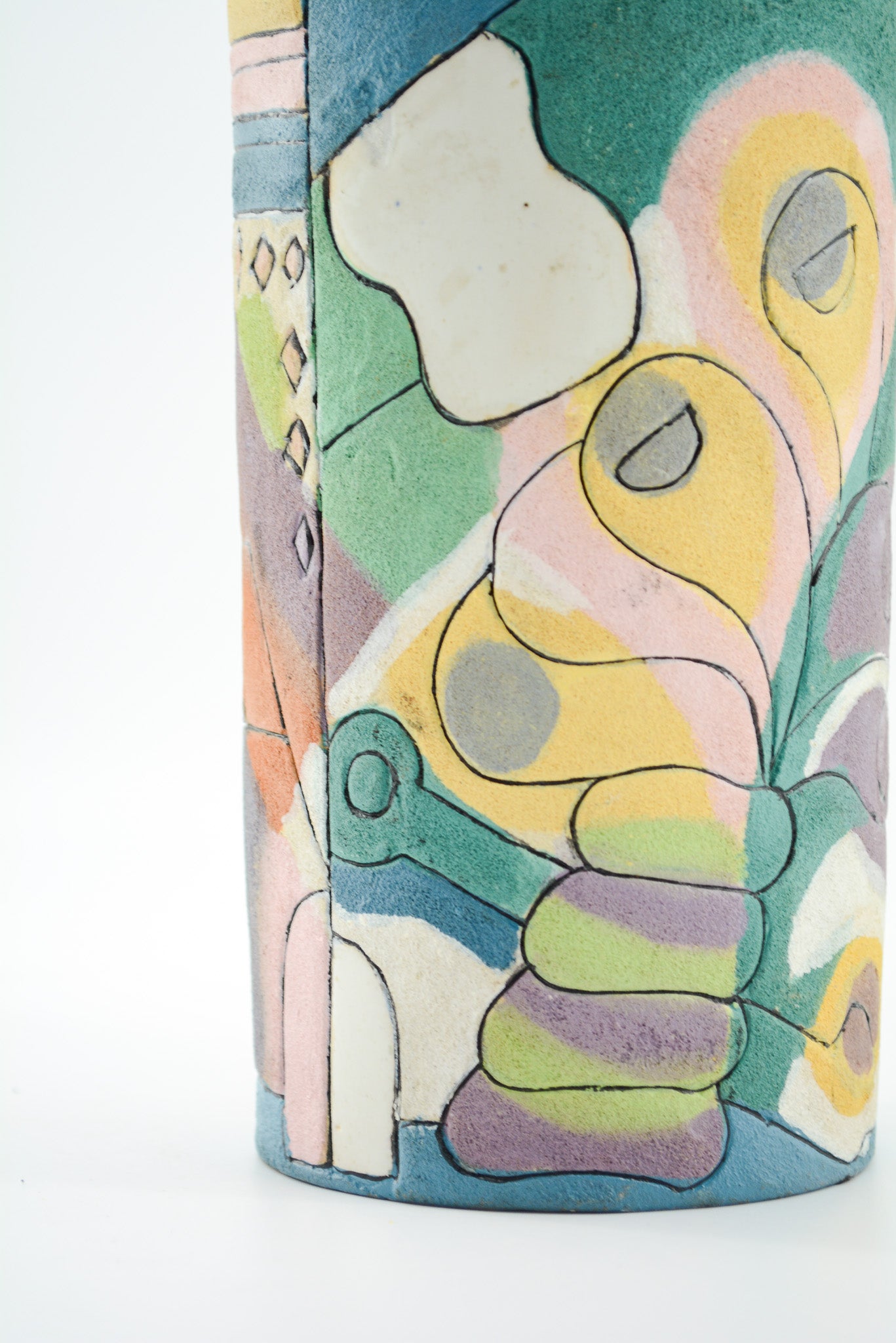 Cylindrical Art Pottery Vase with Abstract Motif / 抽象図案 シリンダー花瓶