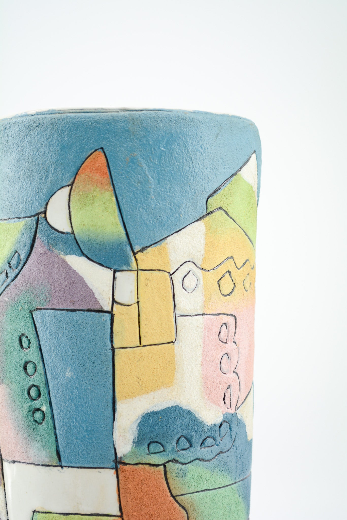 Cylindrical Art Pottery Vase with Abstract Motif / 抽象図案 シリンダー花瓶