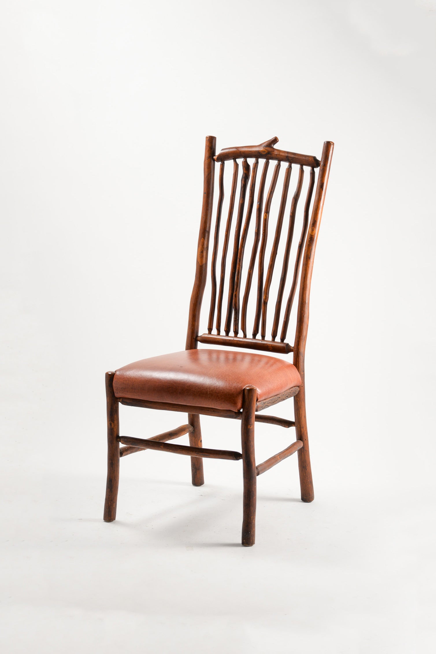 High Back Spindle Chair with Leather Seat / レザー座面 木のスピンドルチェア