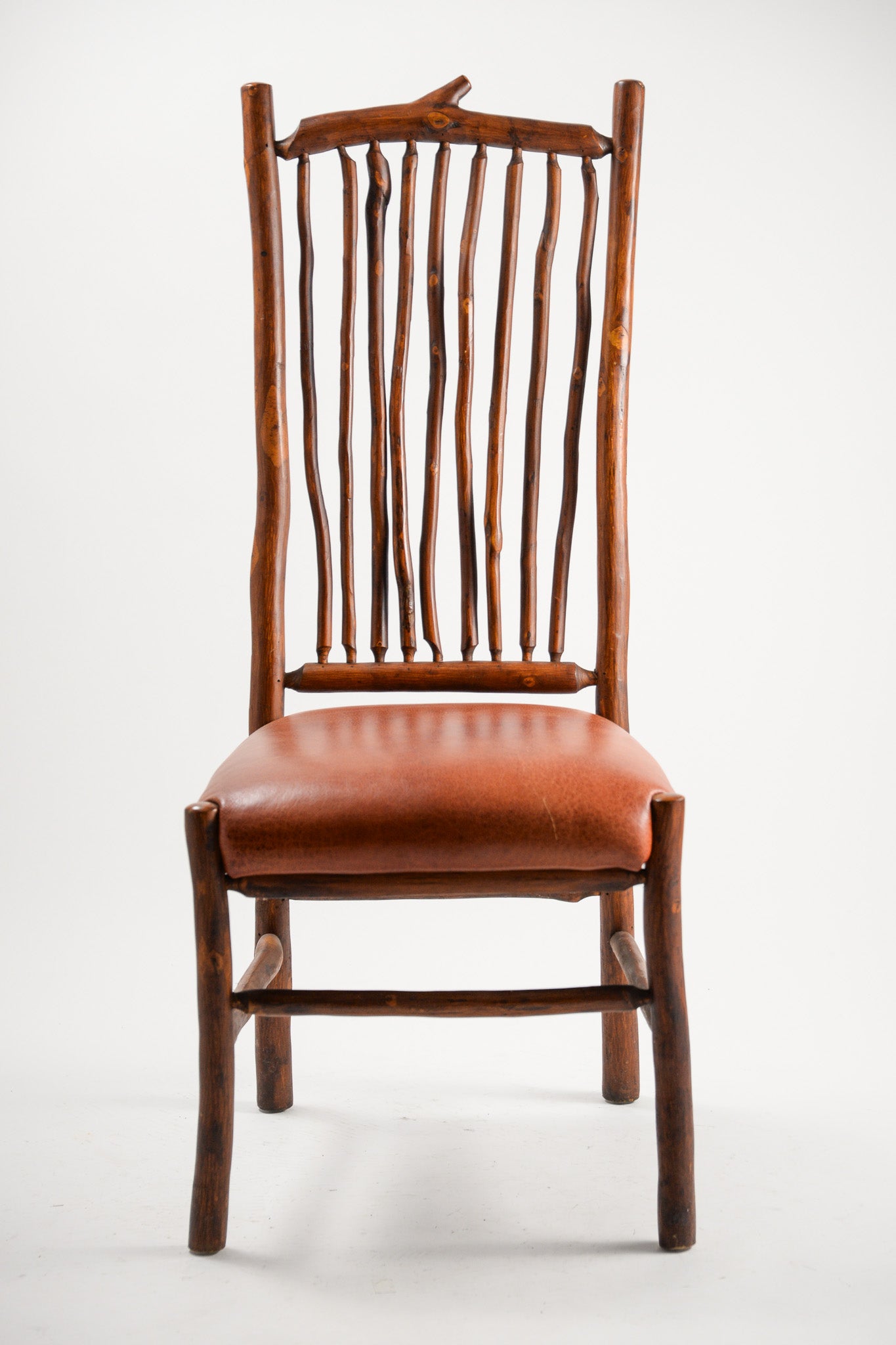 High Back Spindle Chair with Leather Seat / レザー座面 木のスピンドルチェア