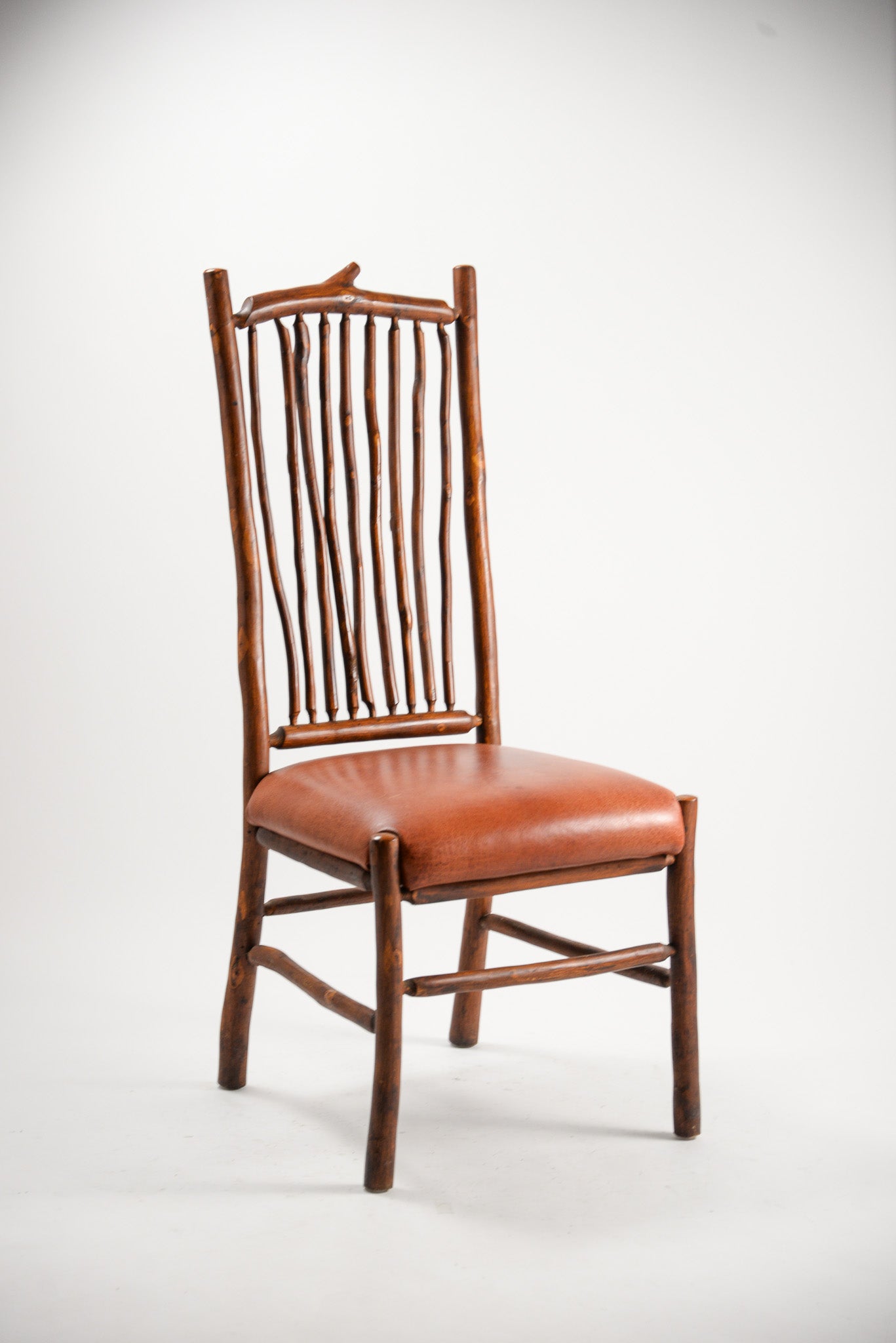 High Back Spindle Chair with Leather Seat / レザー座面 木のスピンドルチェア