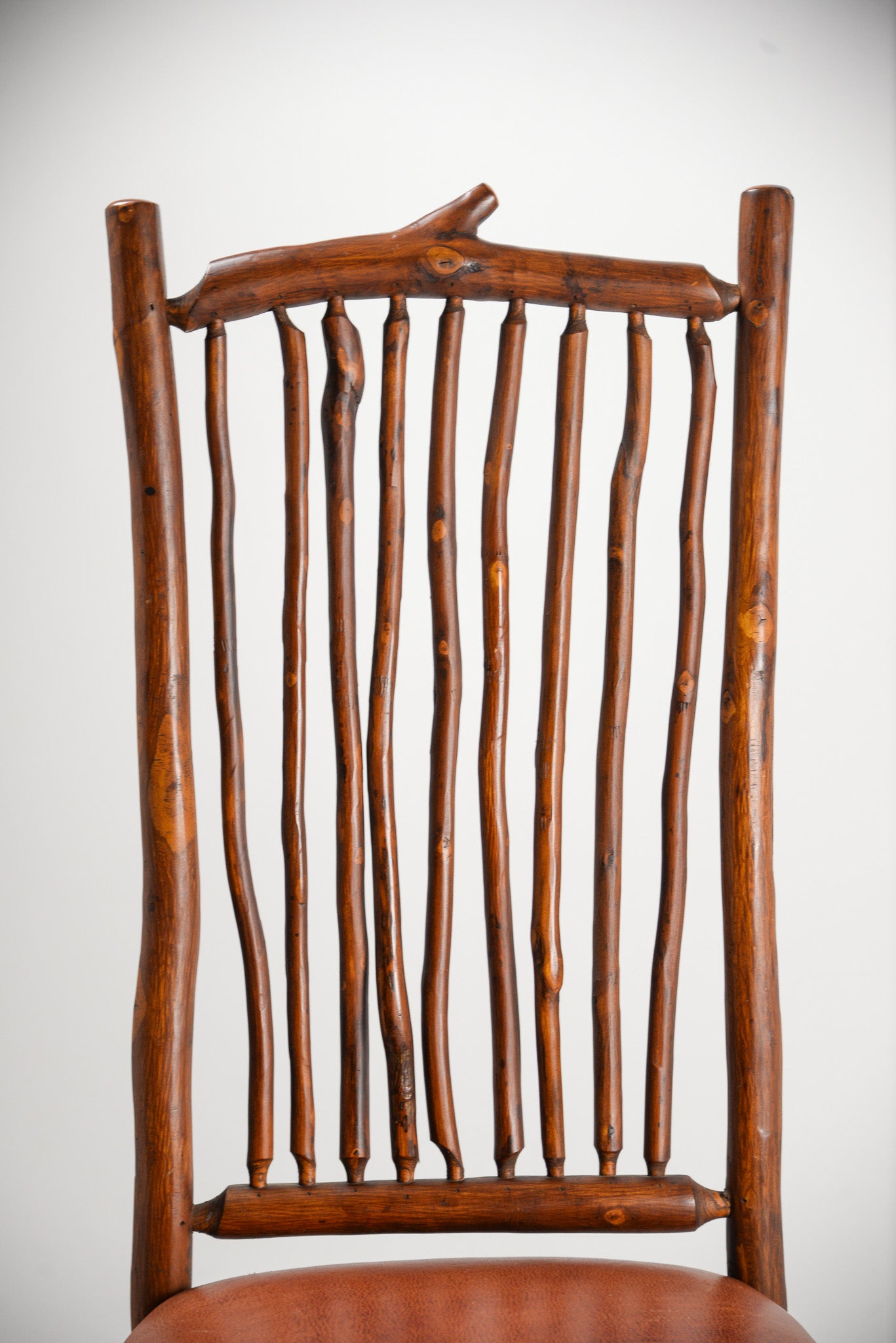 High Back Spindle Chair with Leather Seat / レザー座面 木のスピンドルチェア