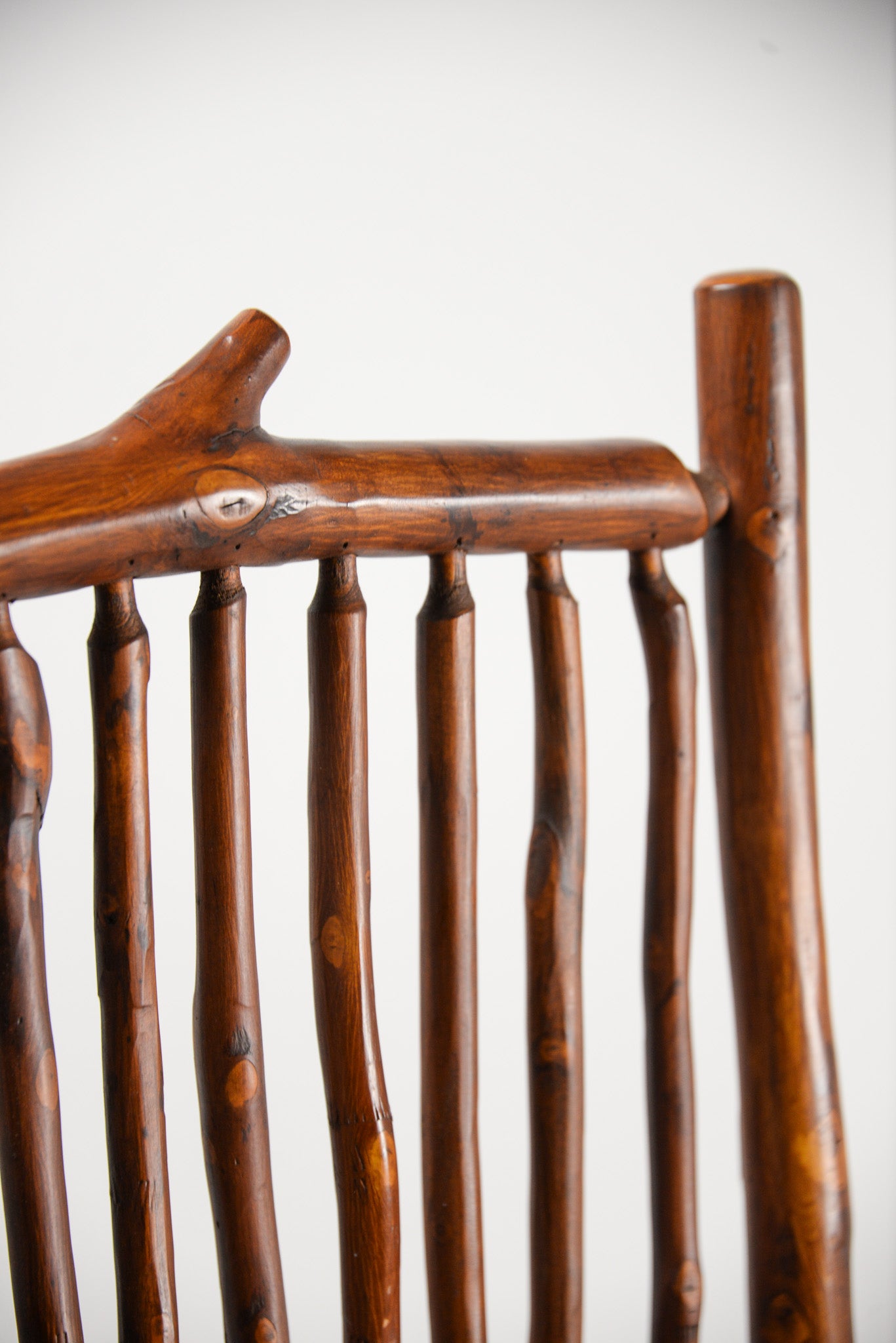 High Back Spindle Chair with Leather Seat / レザー座面 木のスピンドルチェア