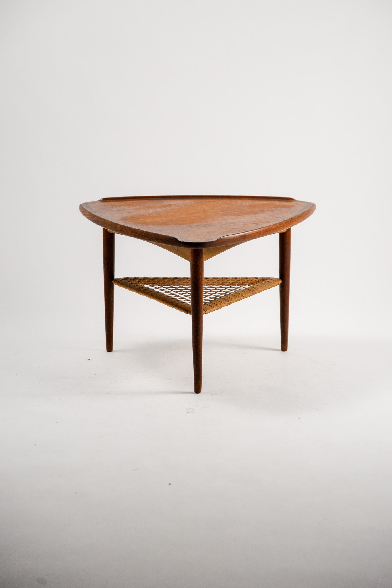 Triangular Coffee Table with Cane Shelf by Johannes Andersen