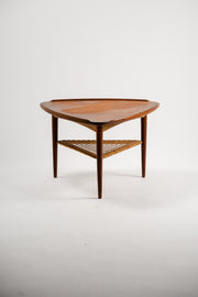 Triangular Coffee Table with Cane Shelf by Johannes Andersen / ヨハネス・アンデルセン 三角形コーヒーテーブル（ラタン棚付き）