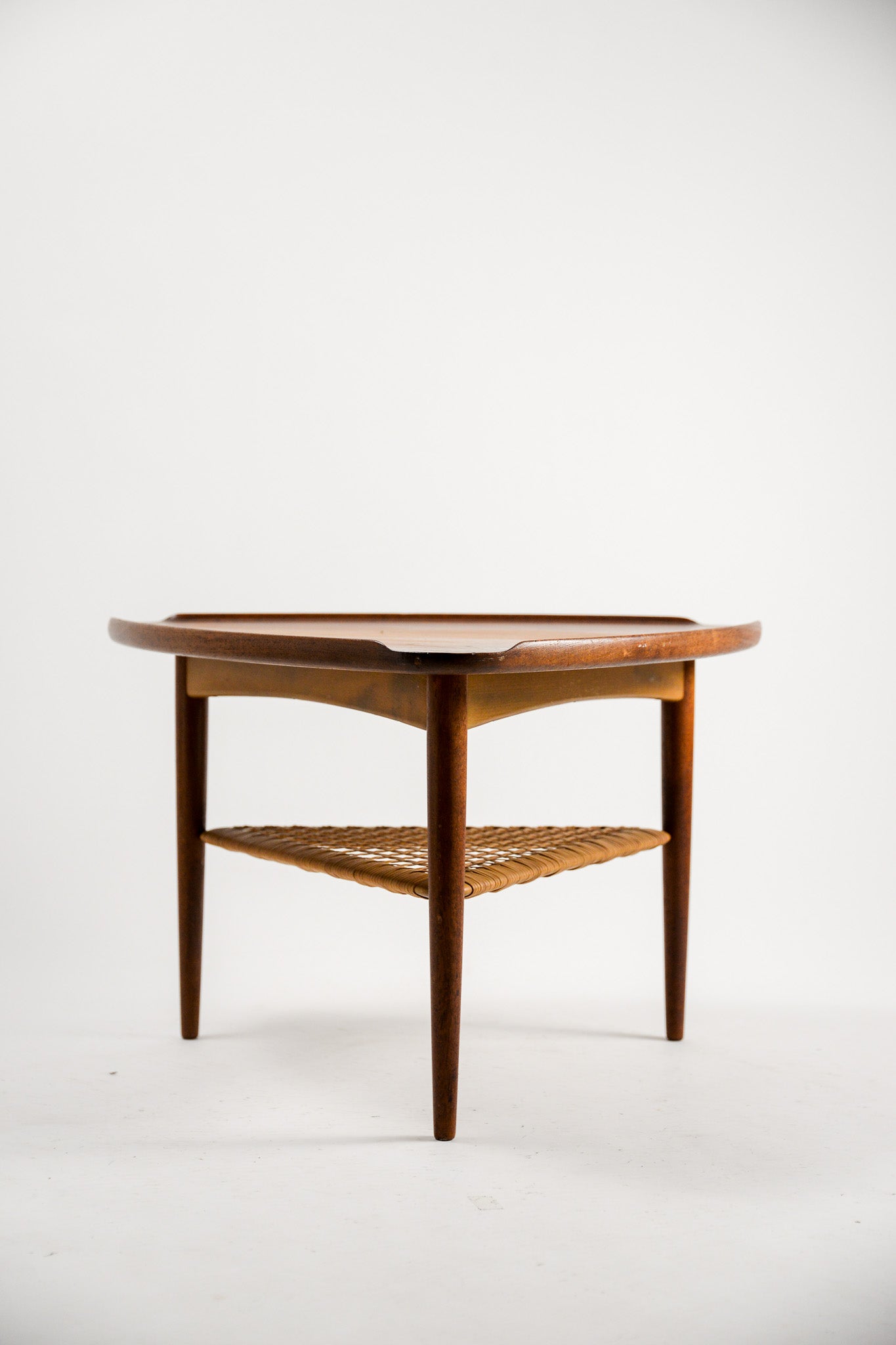 Triangular Coffee Table with Cane Shelf by Johannes Andersen