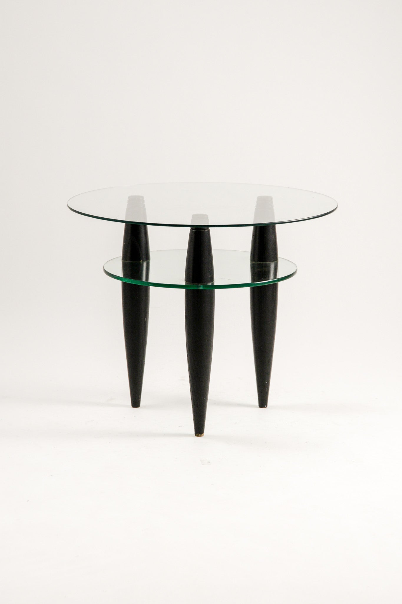 3-Legged Double-Tier Glass Top Side Table / ガラス天板 3本脚 サイドテーブル