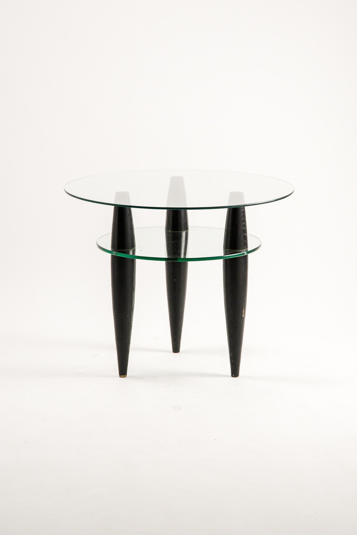 3-Legged Double-Tier Glass Top Side Table / ガラス天板 3本脚 サイドテーブル