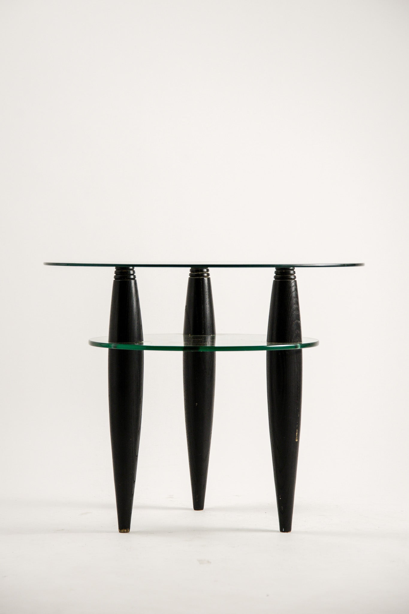 3-Legged Double-Tier Glass Top Side Table / ガラス天板 3本脚 サイドテーブル