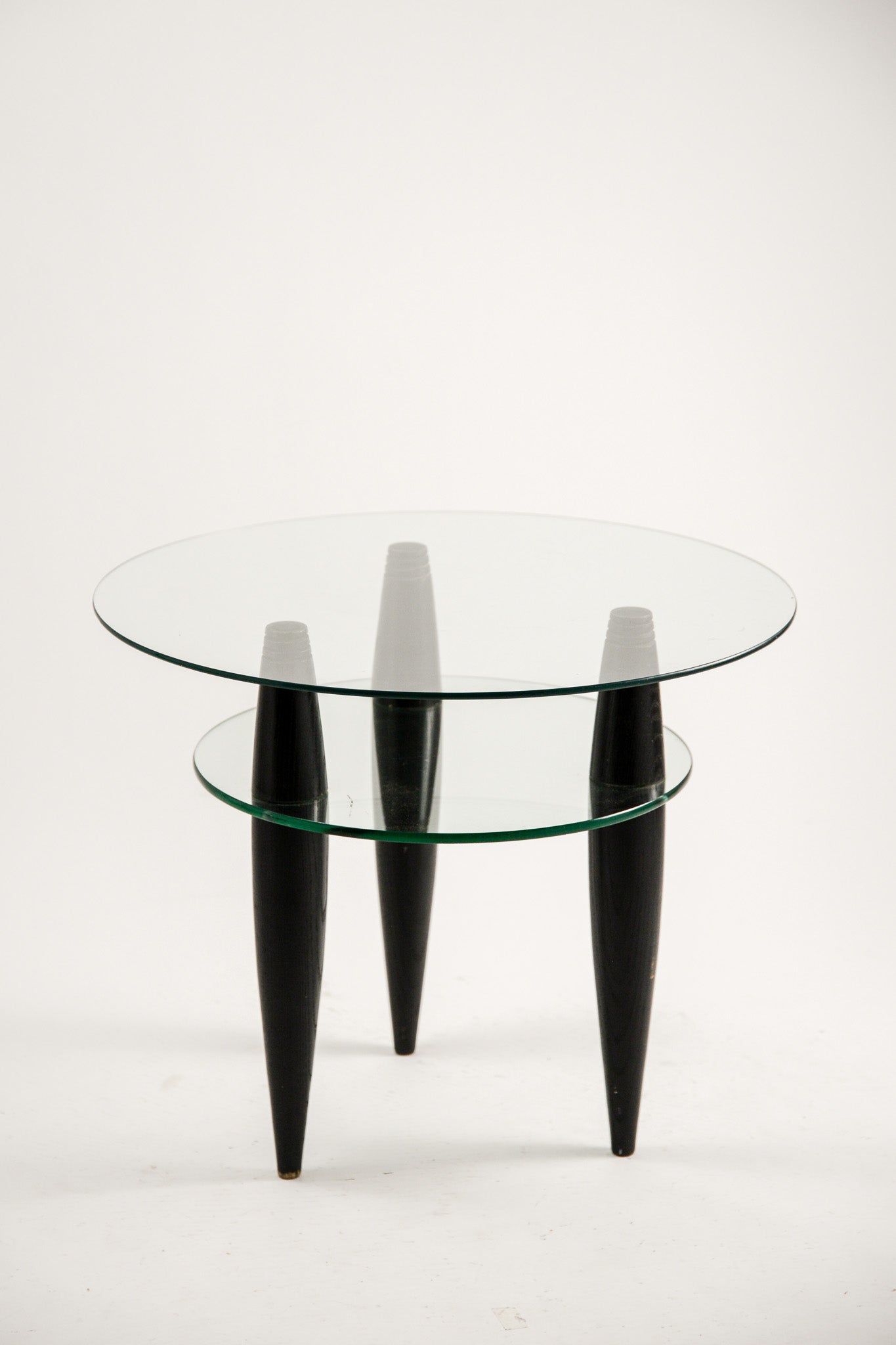3-Legged Double-Tier Glass Top Side Table / ガラス天板 3本脚 サイドテーブル
