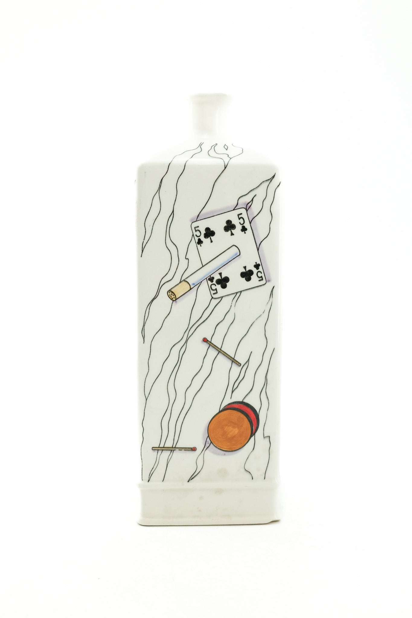 Ceramic Bottle with Card and Pipe Illustration / ポーカーイラストの陶器ボトル
