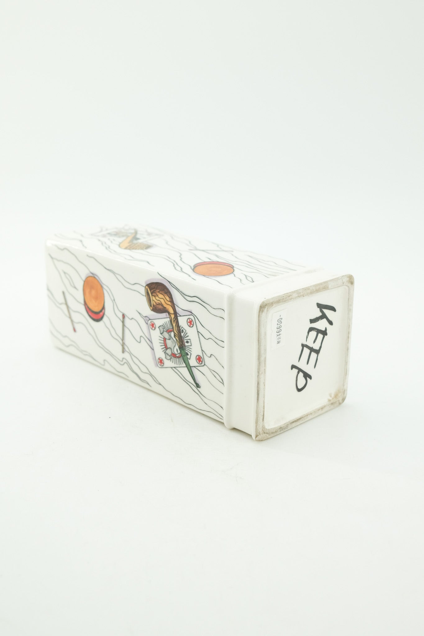 Ceramic Bottle with Card and Pipe Illustration / ポーカーイラストの陶器ボトル