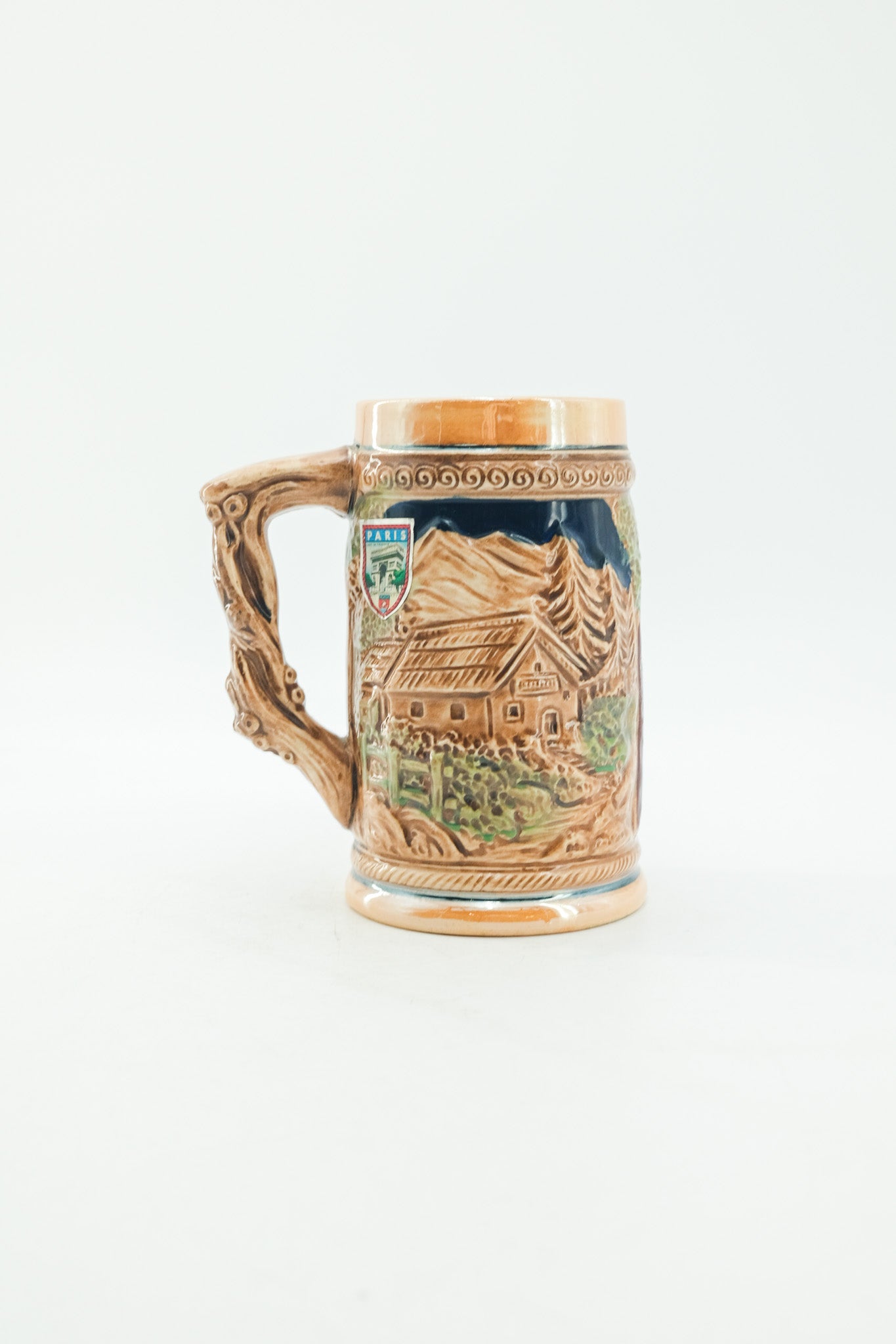 Vintage Beer Stein Mug with Paris Sticker / ヴィンテージ ビアジョッキ型マグカップ（パリステッカー）