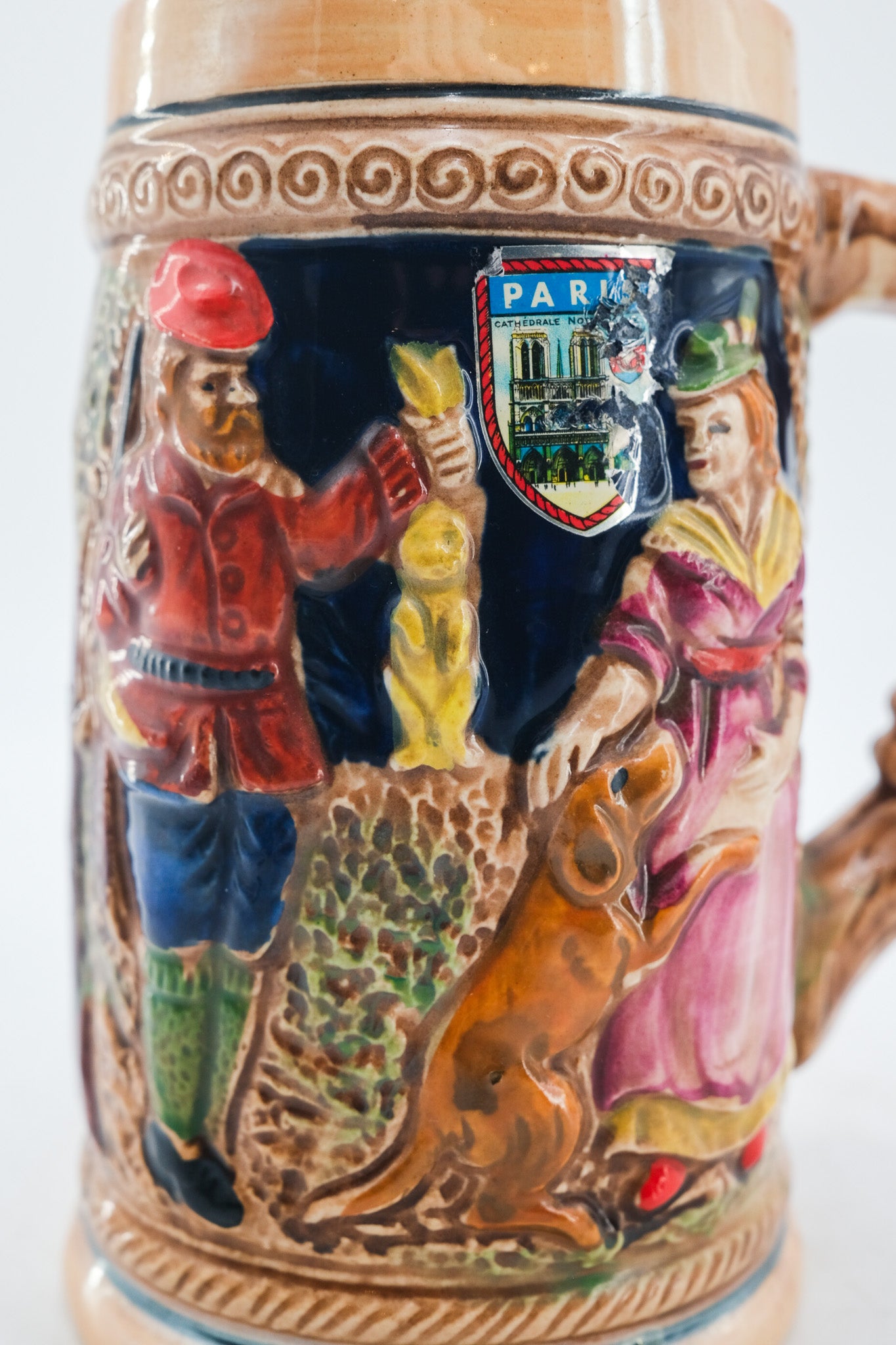 Vintage Beer Stein Mug with Paris Sticker / ヴィンテージ ビアジョッキ型マグカップ（パリステッカー）