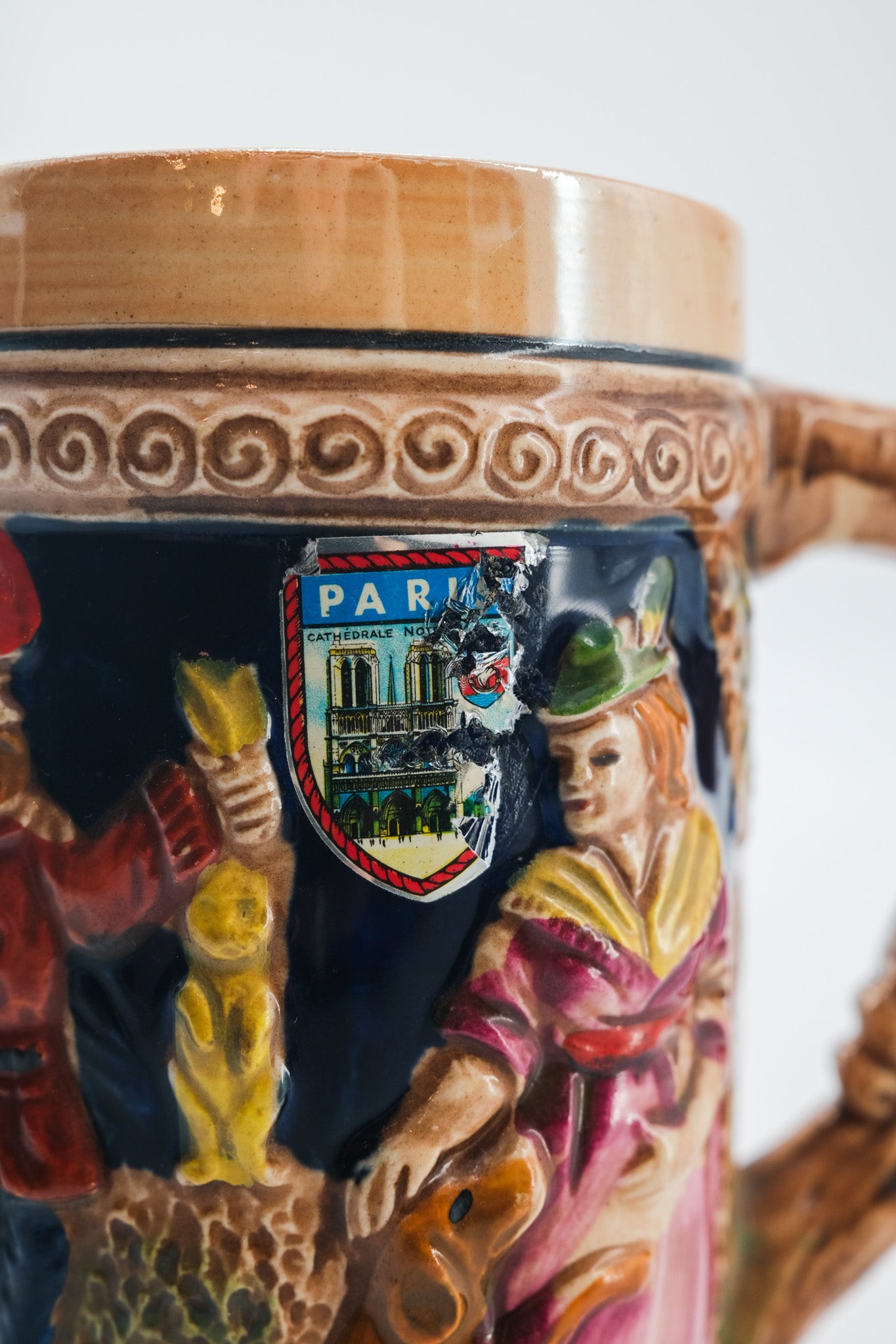 Vintage Beer Stein Mug with Paris Sticker / ヴィンテージ ビアジョッキ型マグカップ（パリステッカー）