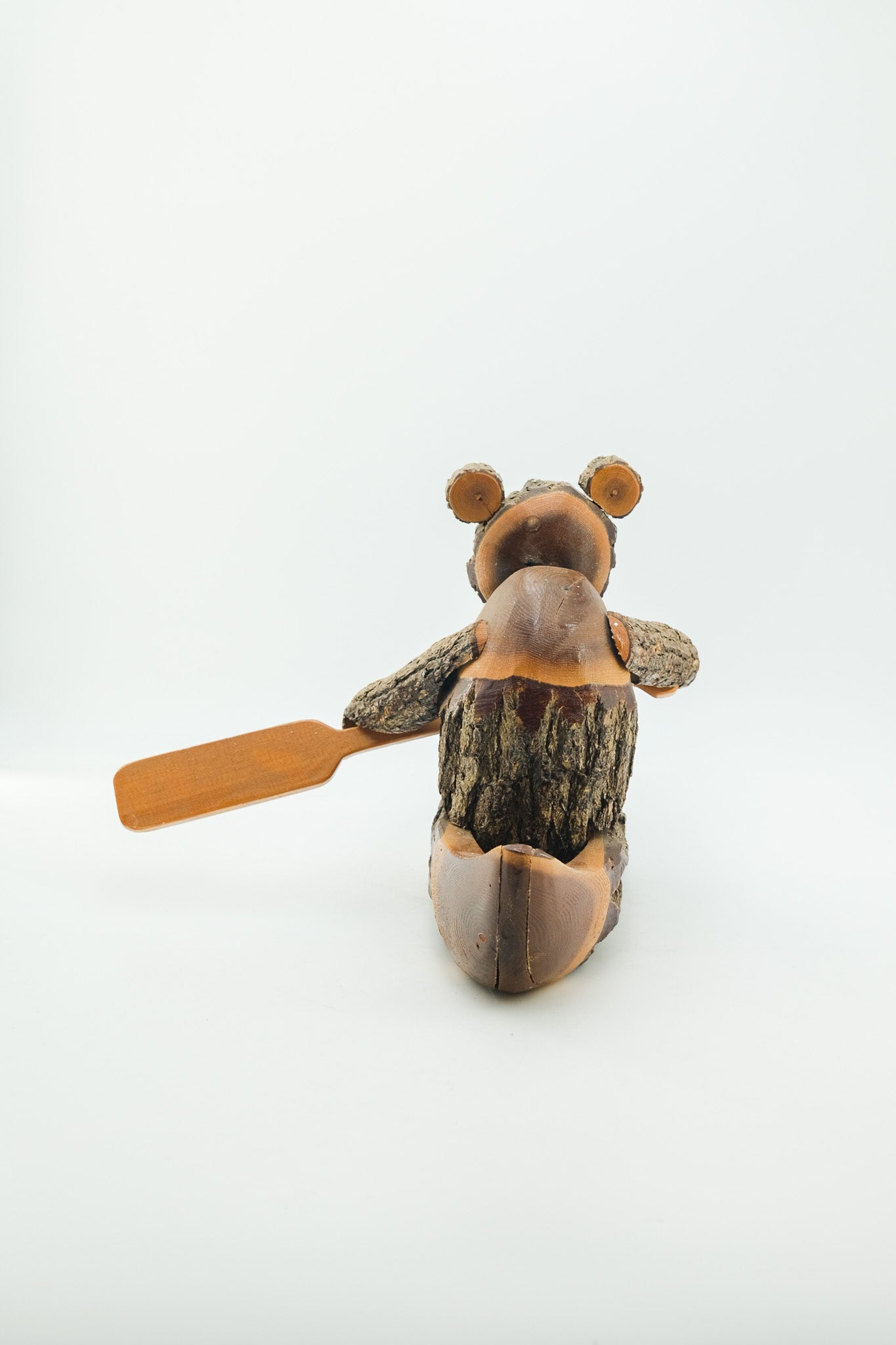 Bear on a Boat Wood Carving / ボートを漕ぐクマの木彫りオブジェ