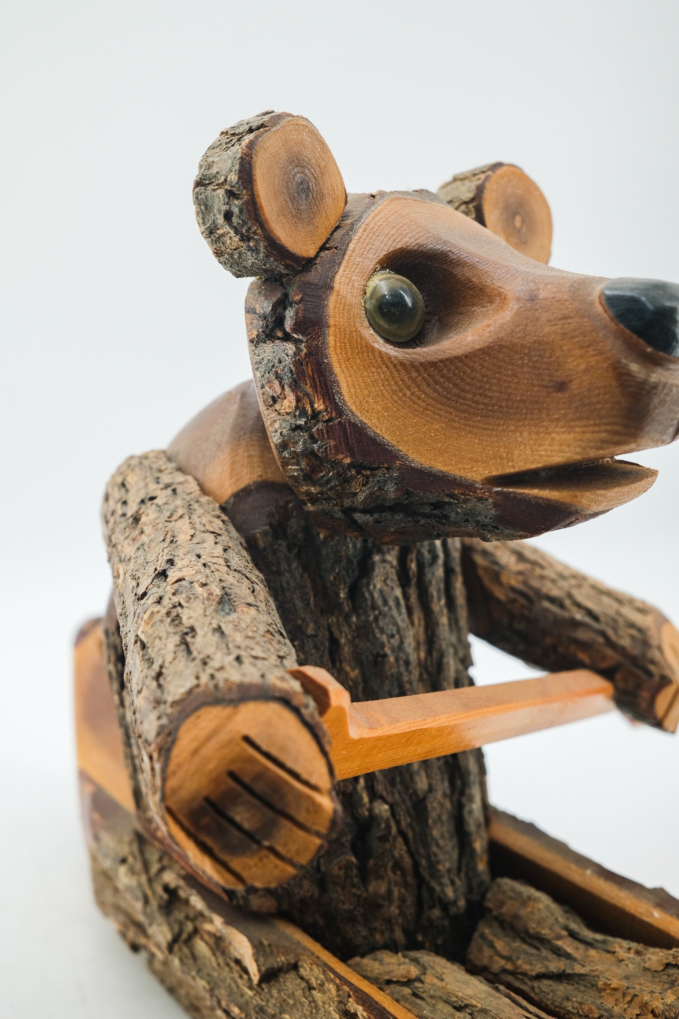 Bear on a Boat Wood Carving / ボートを漕ぐクマの木彫りオブジェ