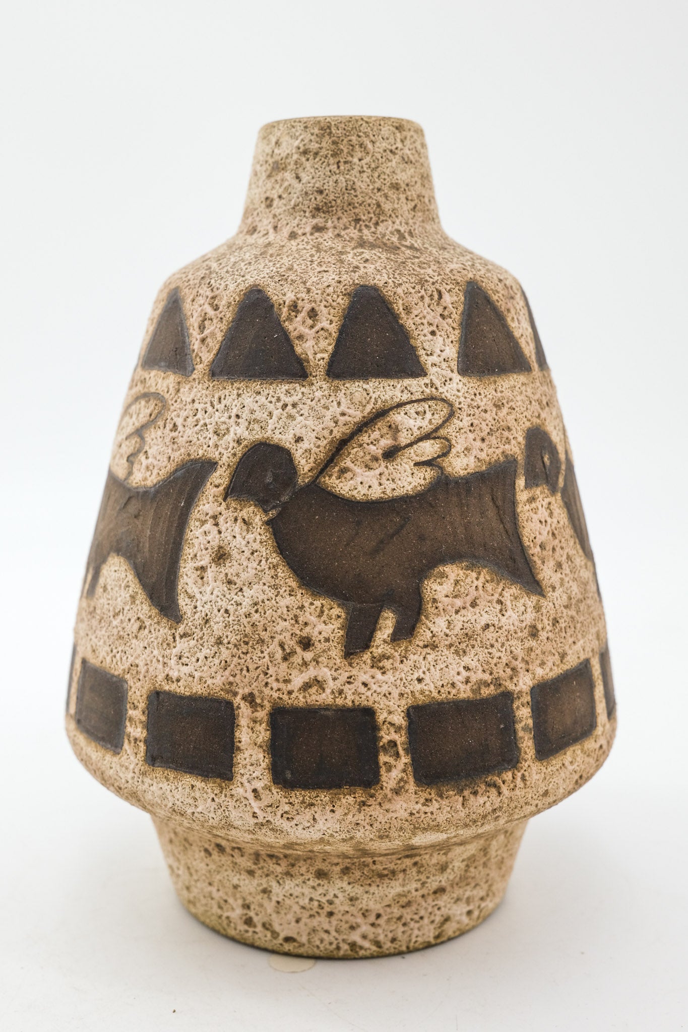 fat lava陶器花瓶 Fat Lava Vase with Bird Motif / ファットラヴァ 鳥のモチーフ 花瓶