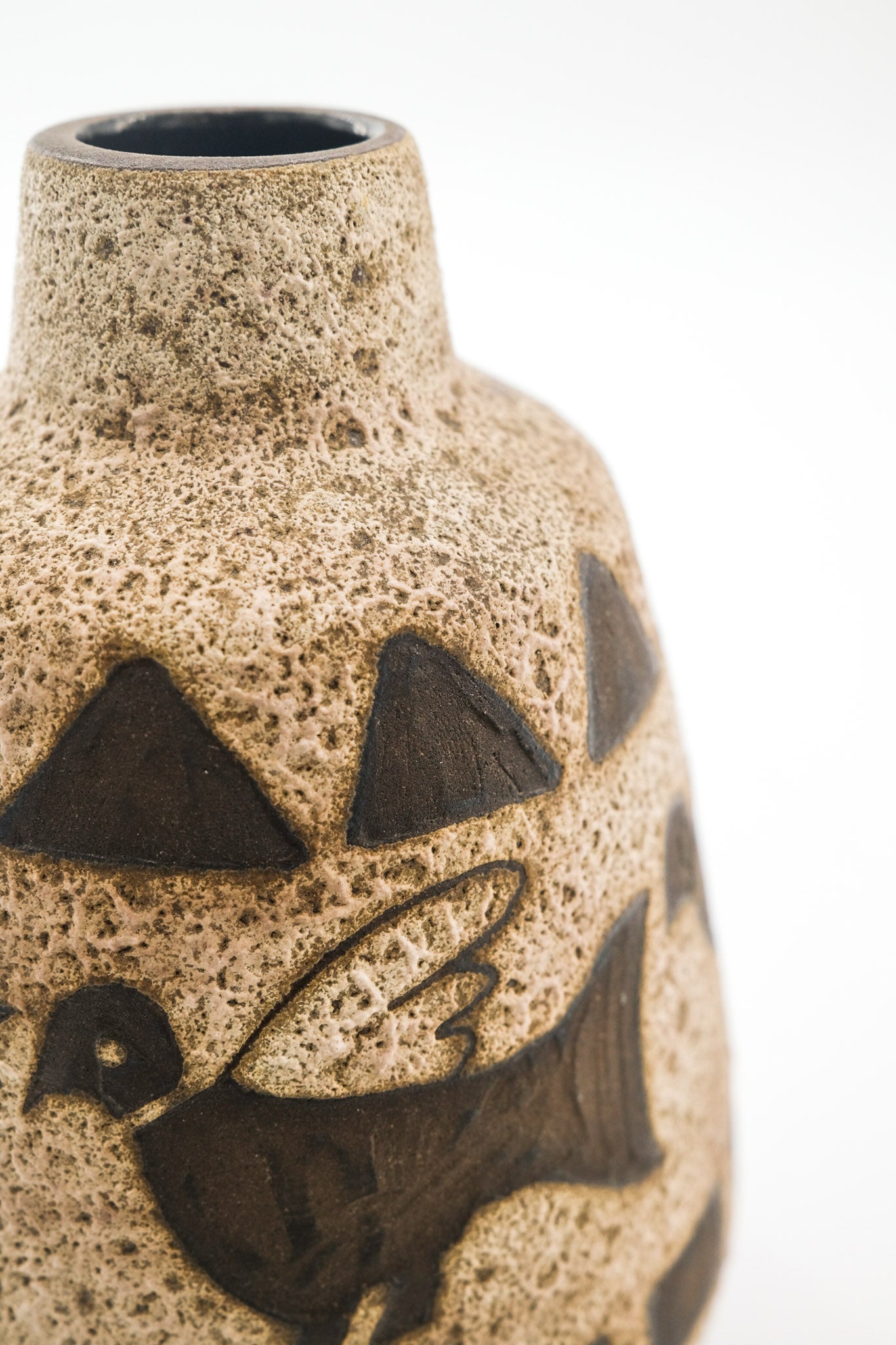 Fat Lava Vase with Bird Motif / ファットラヴァ 鳥のモチーフ 花瓶