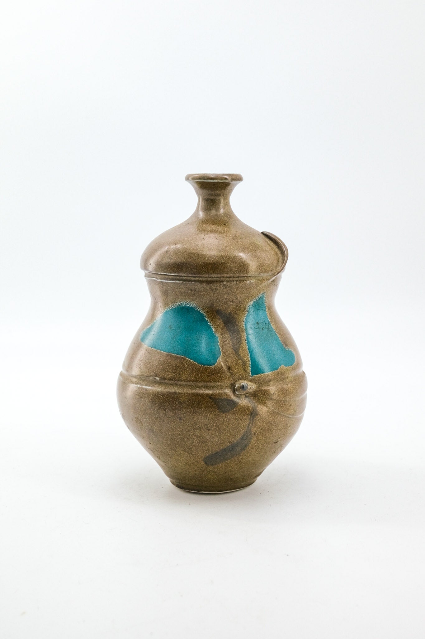 Pottery Jar with Turquoise Glaze / ターコイズ釉薬の陶器ジャー
