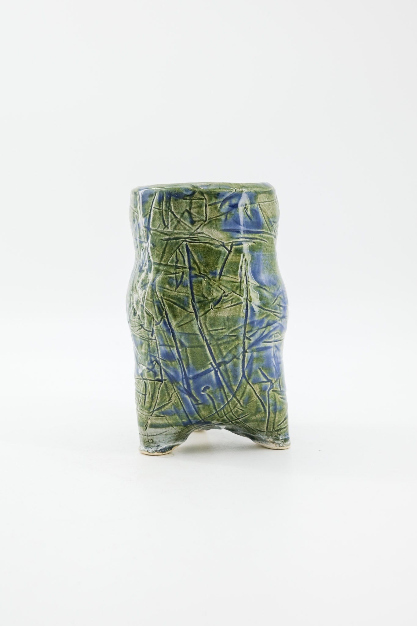 Tripod Textured Vase - Green & Blue / 3脚のテクスチャーベース（グリーン＆ブルー）