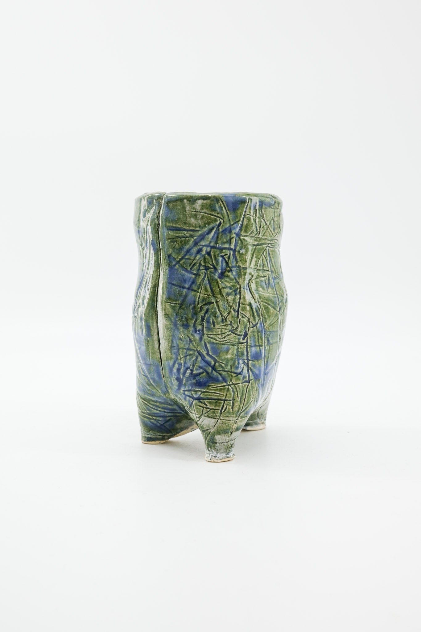 Tripod Textured Vase - Green & Blue / 3脚のテクスチャーベース（グリーン＆ブルー）