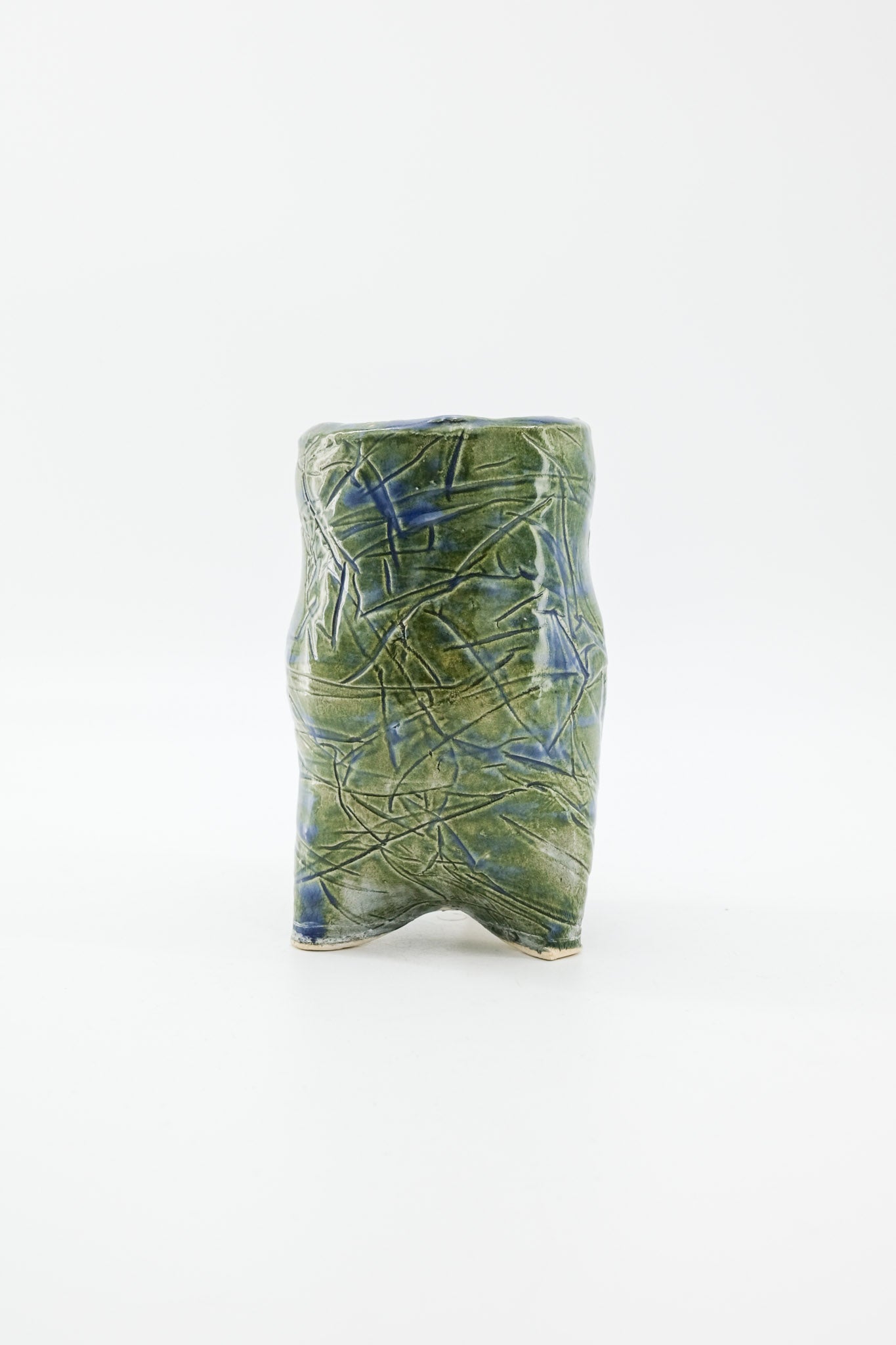 Tripod Textured Vase - Green & Blue / 3脚のテクスチャーベース（グリーン＆ブルー）