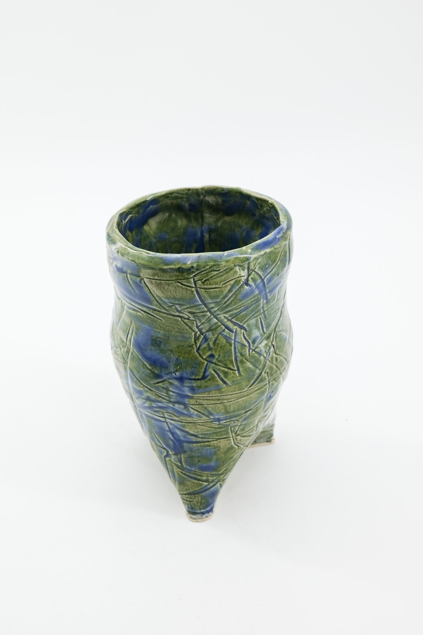 Tripod Textured Vase - Green & Blue / 3脚のテクスチャーベース（グリーン＆ブルー）