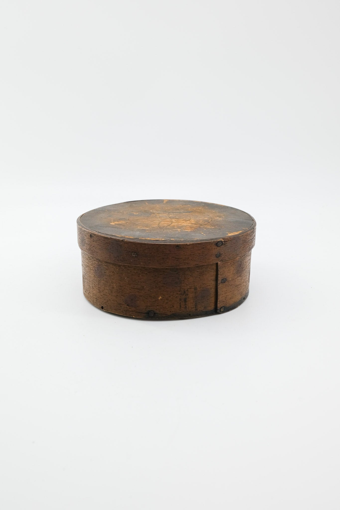 Vintage Wooden Round Bentwood Tally Box with Flower Pattern / ヴィンテージ 木製 ラウンド ベントウッド タリーボックス（花模様入り）