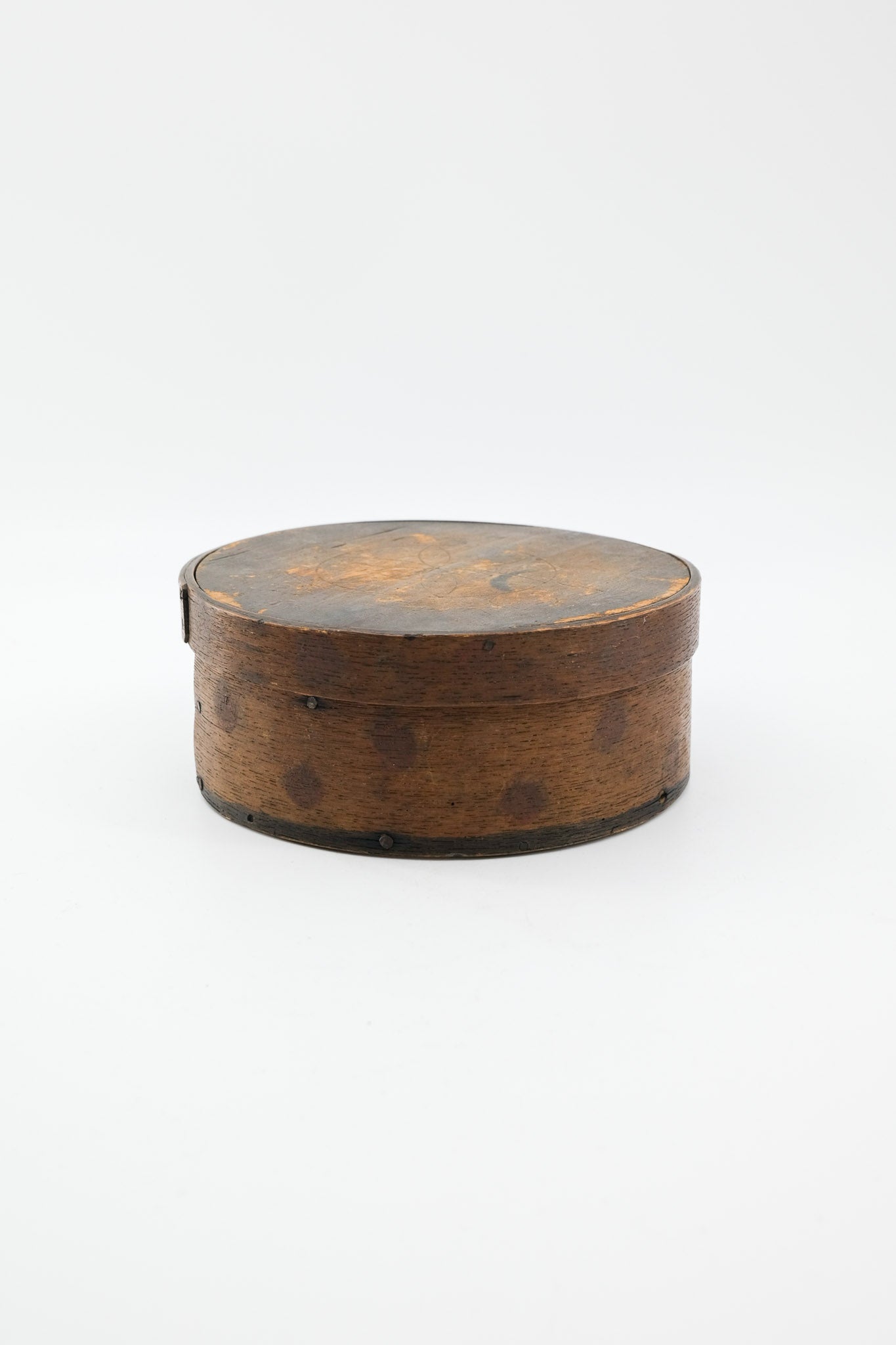 Vintage Wooden Round Bentwood Tally Box with Flower Pattern / ヴィンテージ 木製 ラウンド ベントウッド タリーボックス（花模様入り）