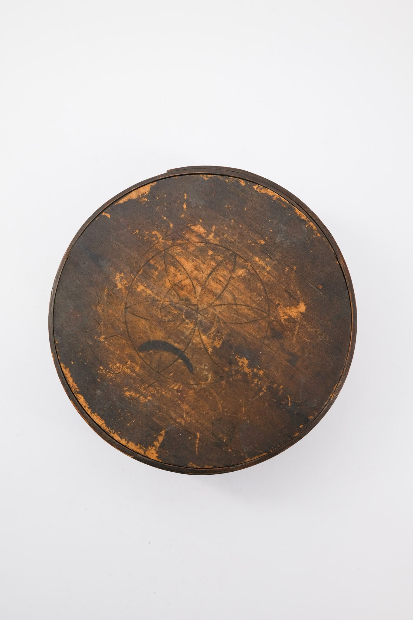 Vintage Wooden Round Bentwood Tally Box with Flower Pattern / ヴィンテージ 木製 ラウンド ベントウッド タリーボックス（花模様入り）