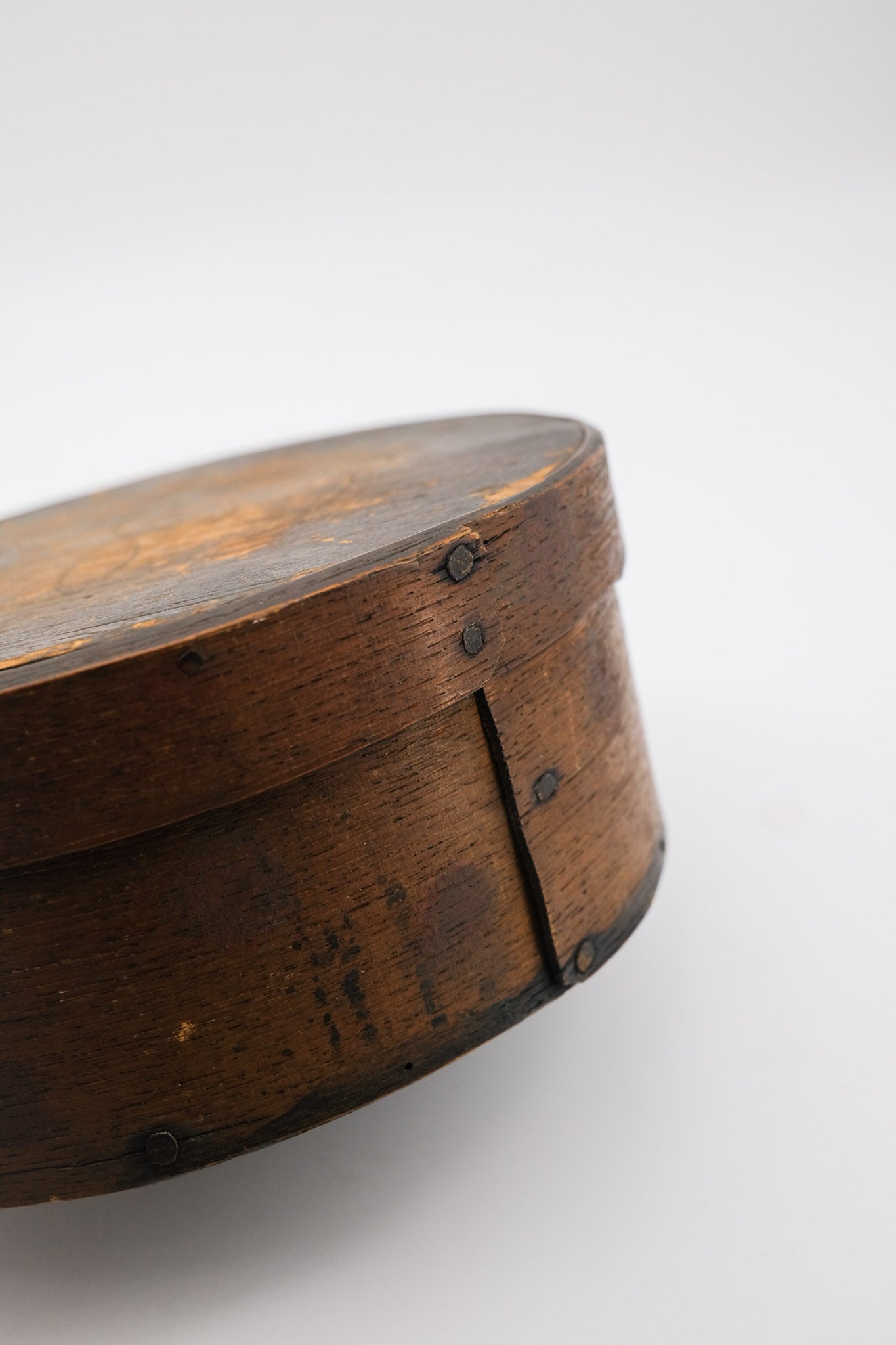 Vintage Wooden Round Bentwood Tally Box with Flower Pattern / ヴィンテージ 木製 ラウンド ベントウッド タリーボックス（花模様入り）
