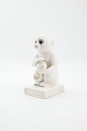 Vintage Ceramic Monkey Figurine Holding an Orb on Book Base / ヴィンテージ セラミック製 モンキーフィギュア（宝珠と本を抱えた猿）