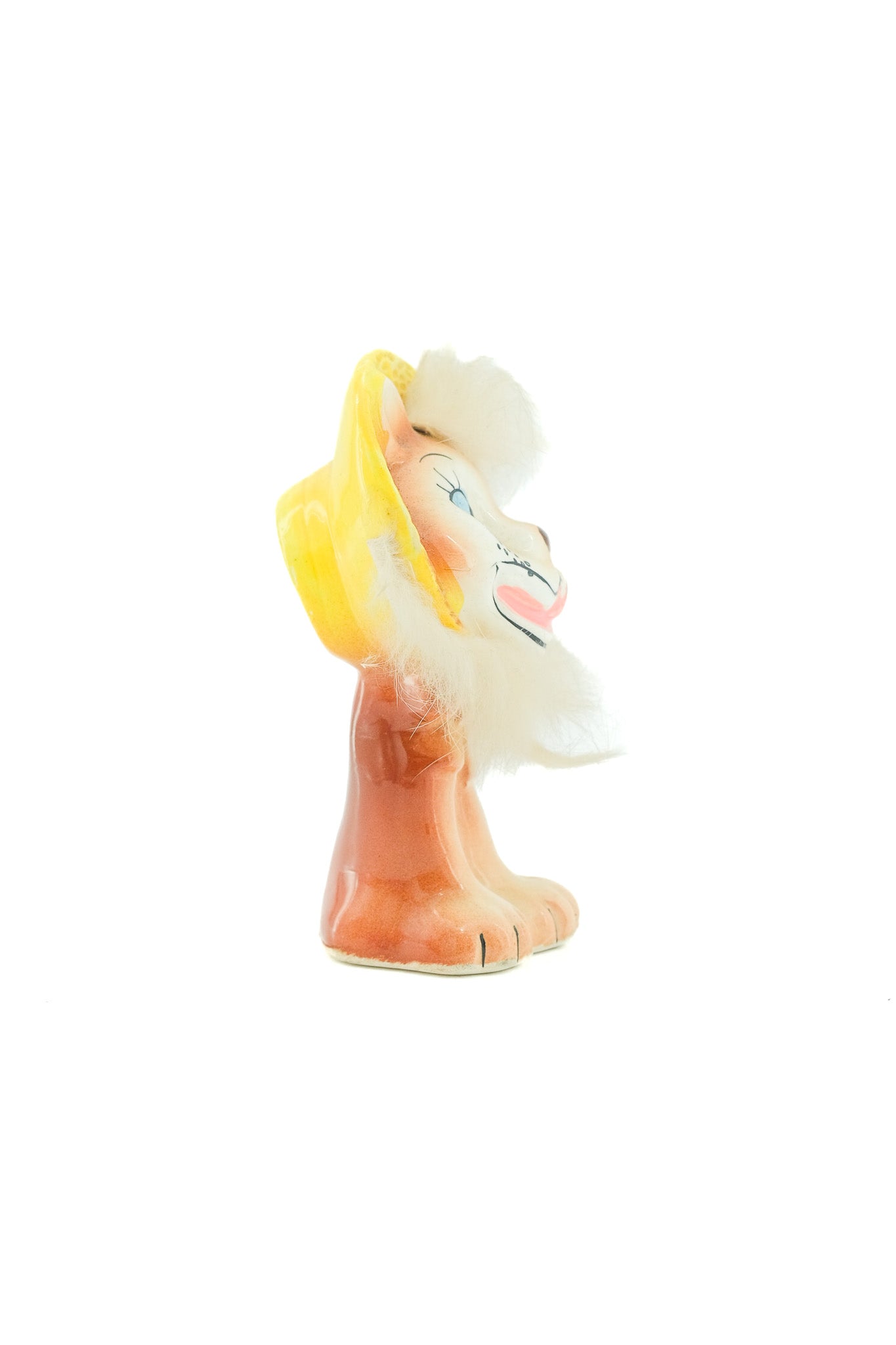 Vintage Ceramic Lion Figurine with Yellow Hat / 黄色い帽子のライオン 陶器置物