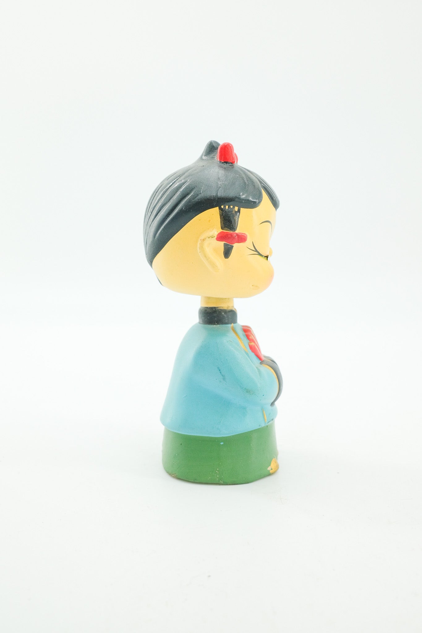 Japanese Vintage Bobblehead - Girl with Red Fan / 和製ビンテージ 首振り人形 赤い扇子の女の子