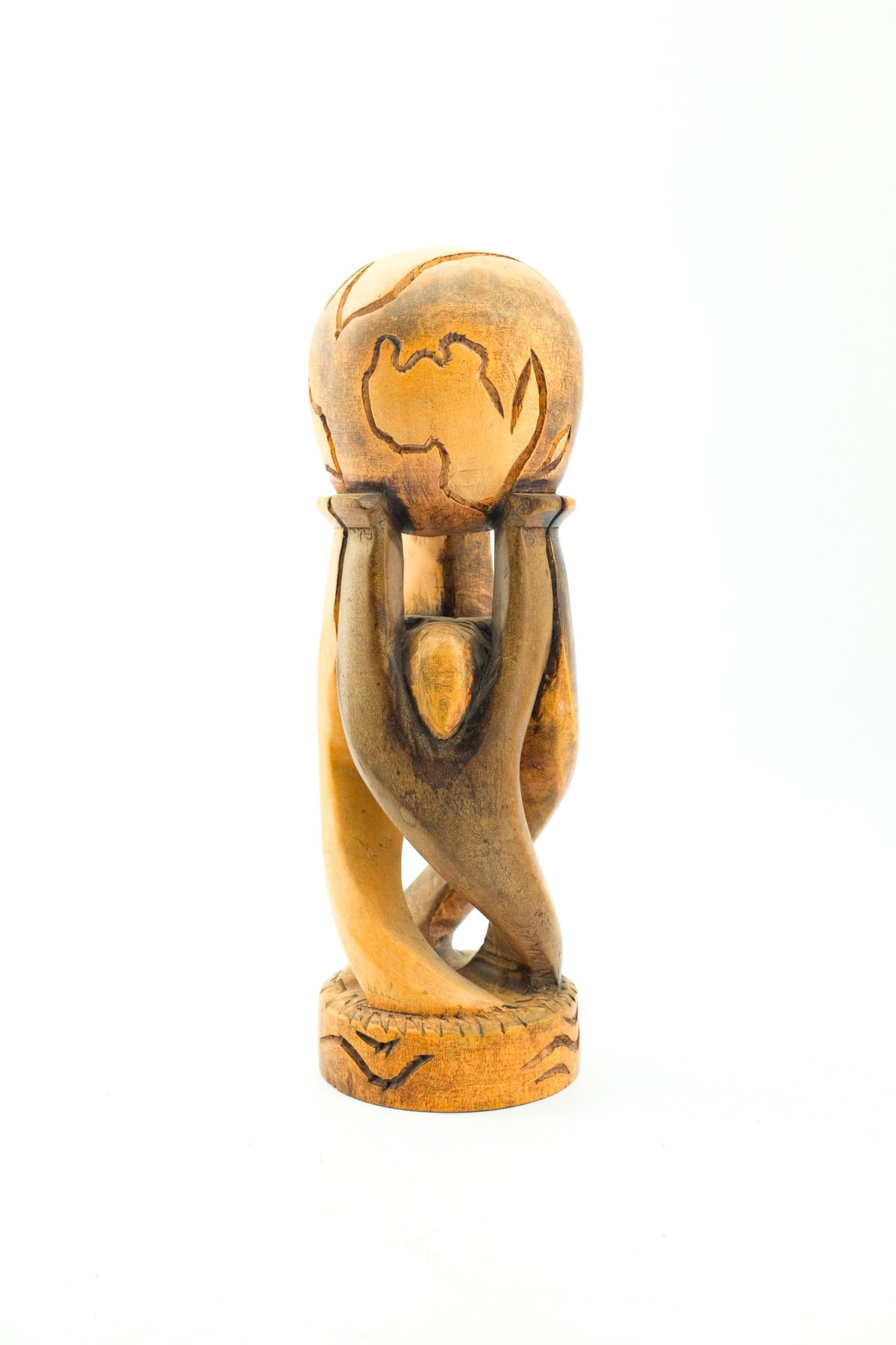 Wooden Unity Sculpture with Globe / 木彫り　団結した人々と地球の像