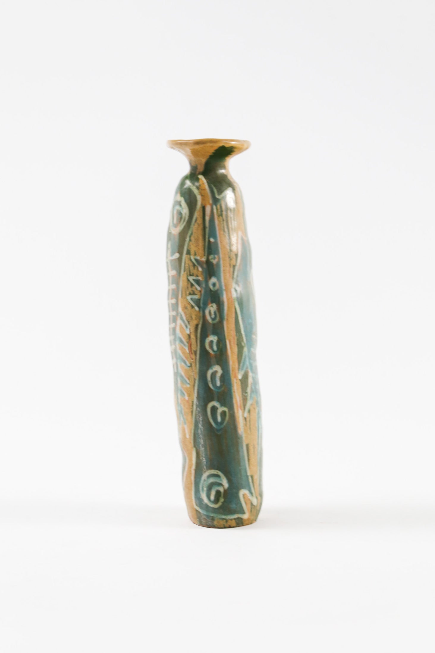 Slender Ceramic Vase with Fish Pattern / 細長花器 魚の絵柄