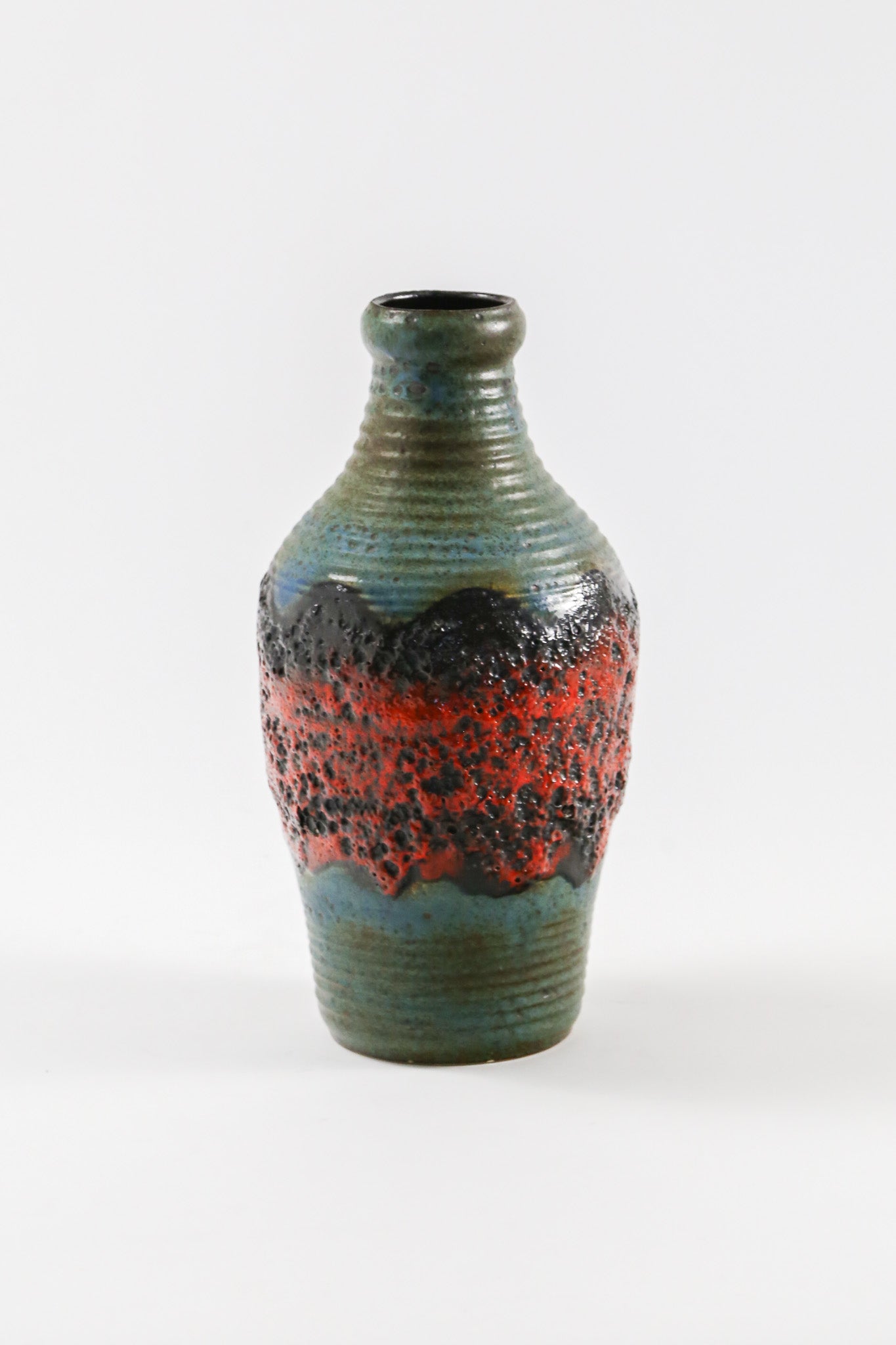 Handle Red & Green Fat Lava Vase / 取手付き 赤緑 ファットラバ 花器