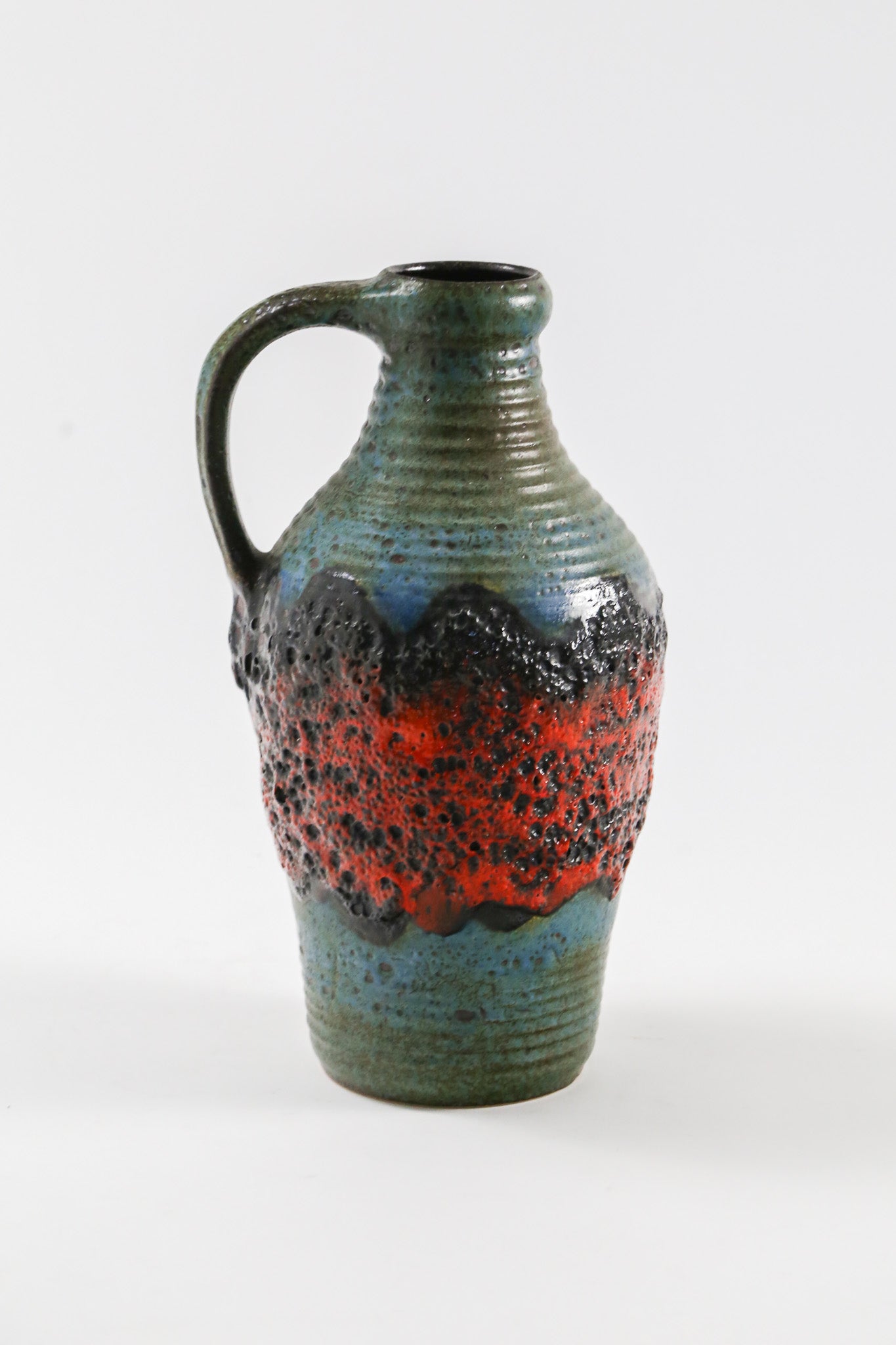 Handle Red & Green Fat Lava Vase / 取手付き 赤緑 ファットラバ 花器