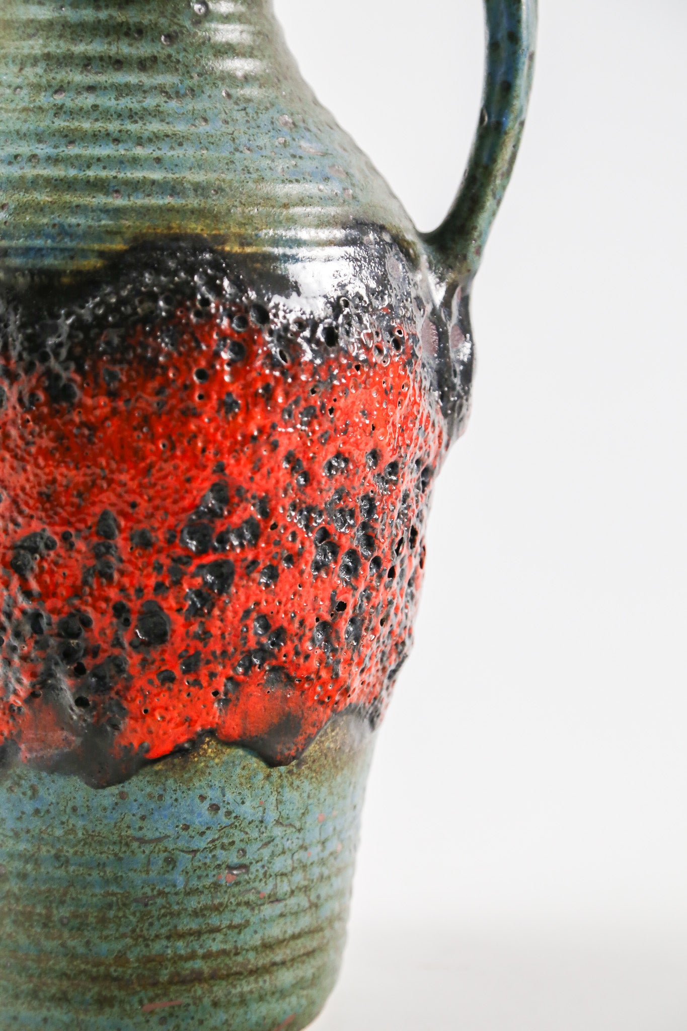 Handle Red & Green Fat Lava Vase / 取手付き 赤緑 ファットラバ 花器