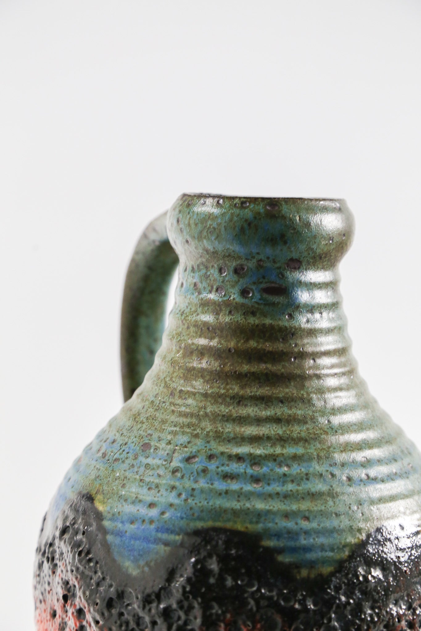 Handle Red & Green Fat Lava Vase / 取手付き 赤緑 ファットラバ 花器