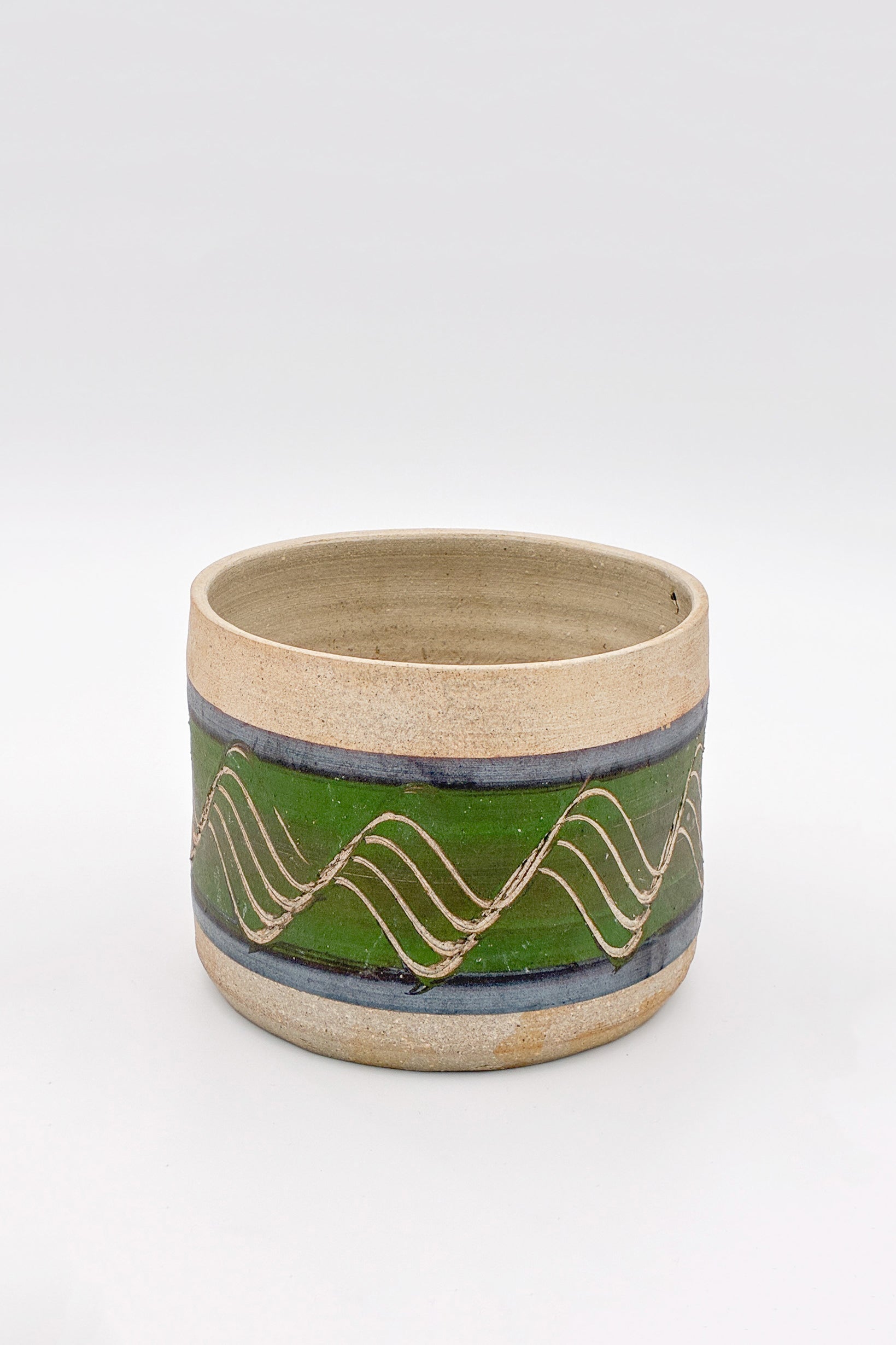 Wavy Green Ceramic Jar / なみなみの絵柄 陶器 グリーン